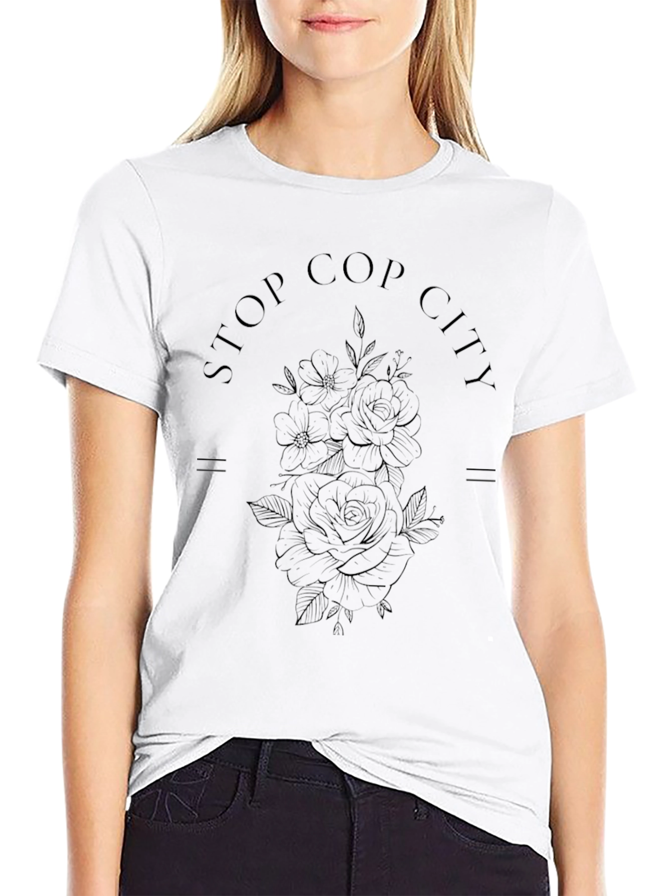 Stop Cop City Floral Graphic T-Shirt