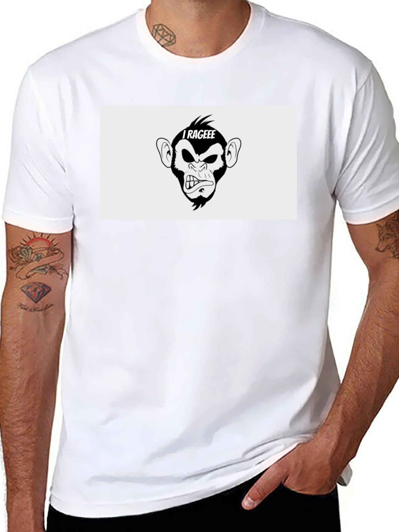 I Rageee Cartoon Monkey Graphic T-Shirt - Black