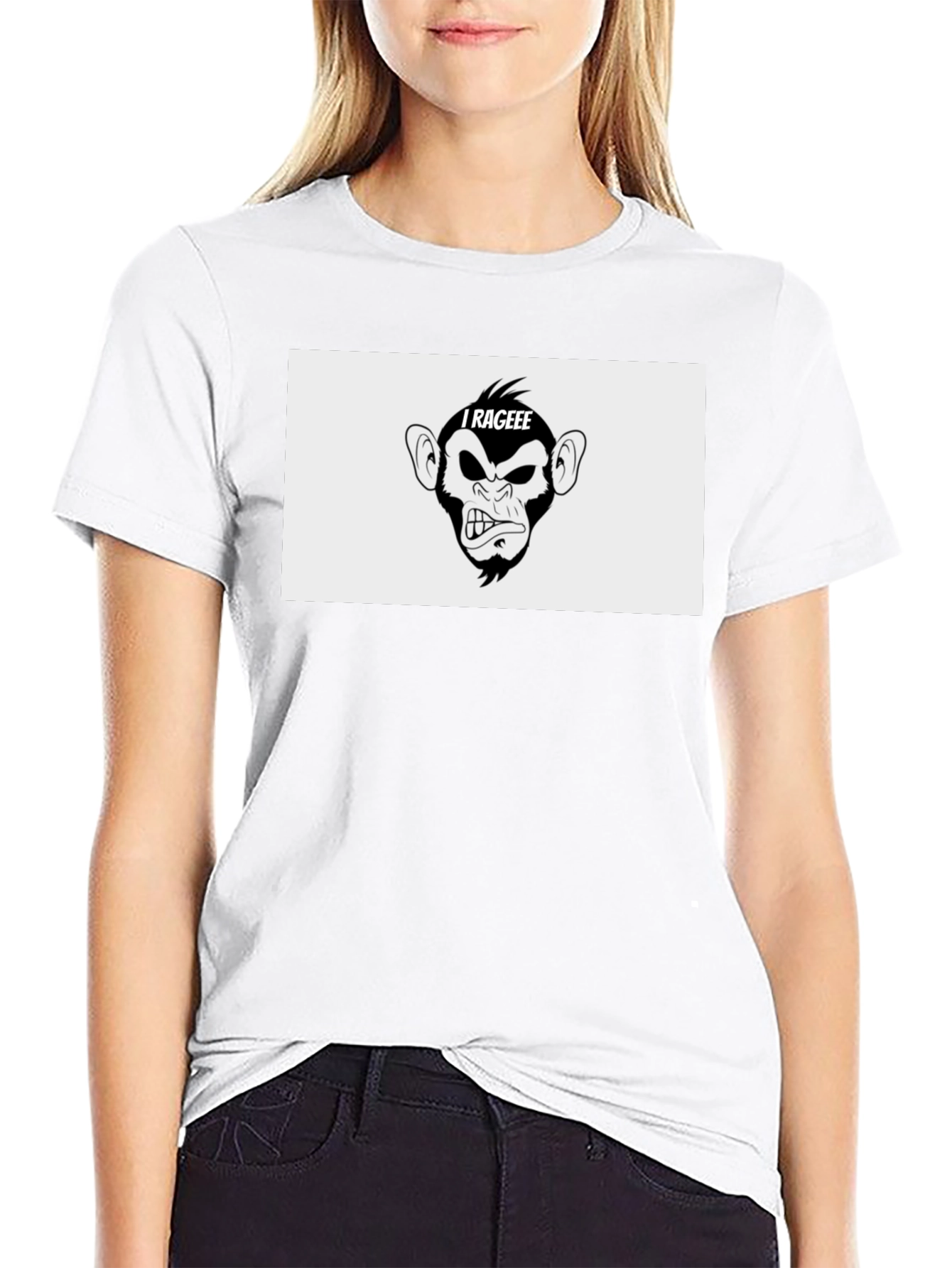 I Rageee Cartoon Monkey Graphic T-Shirt - Black