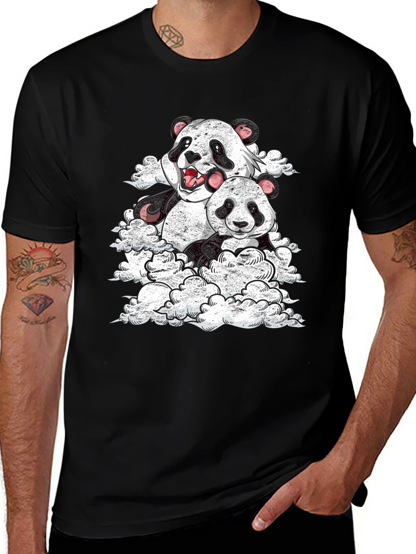 Panda Cloud Black T-Shirt
