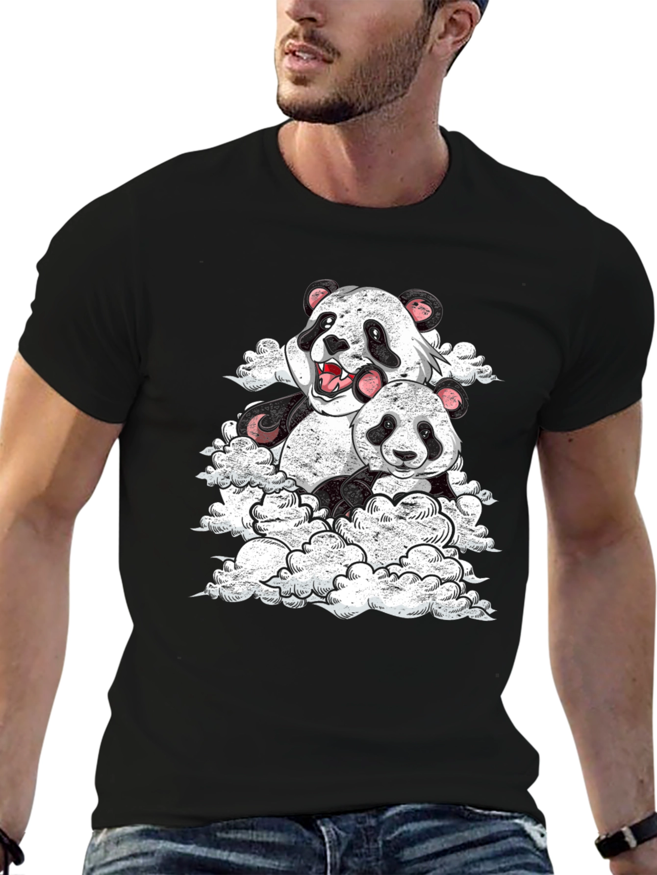 Panda Cloud Black T-Shirt
