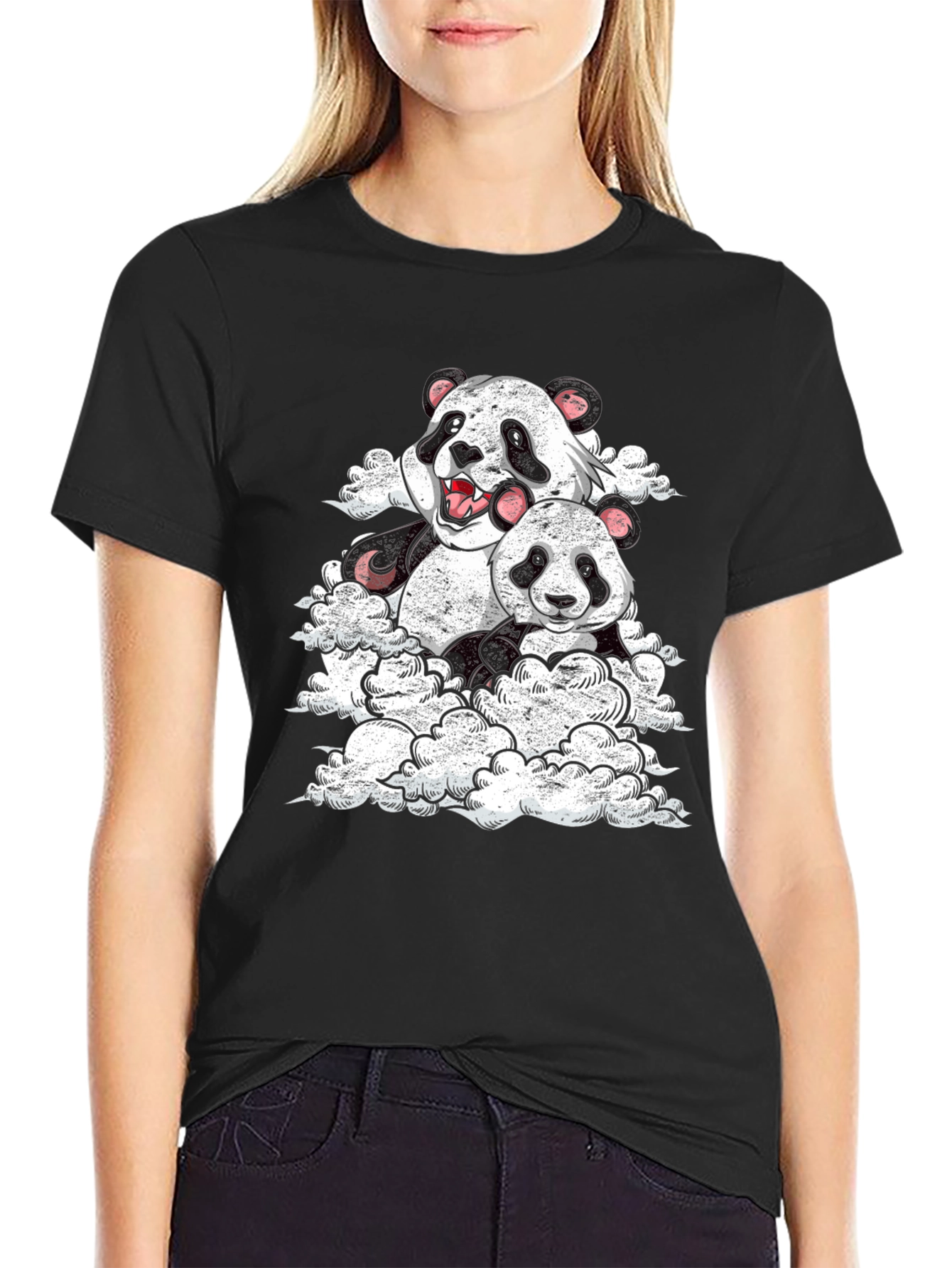 Panda Cloud Black T-Shirt