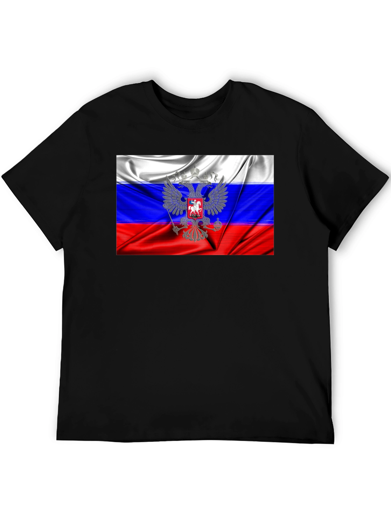 Russia Flag Graphic Tee - Black Cotton T-Shirt