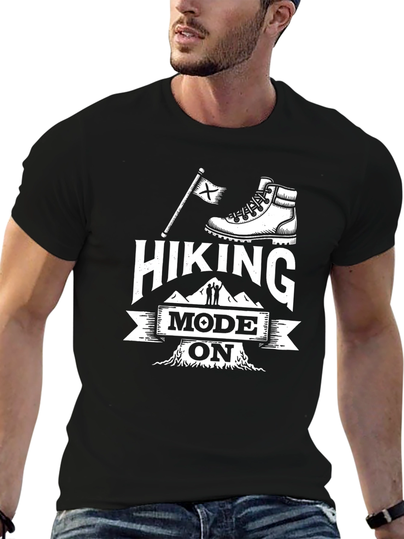 Hiking Mode ON Black Graphic Tee Shirt