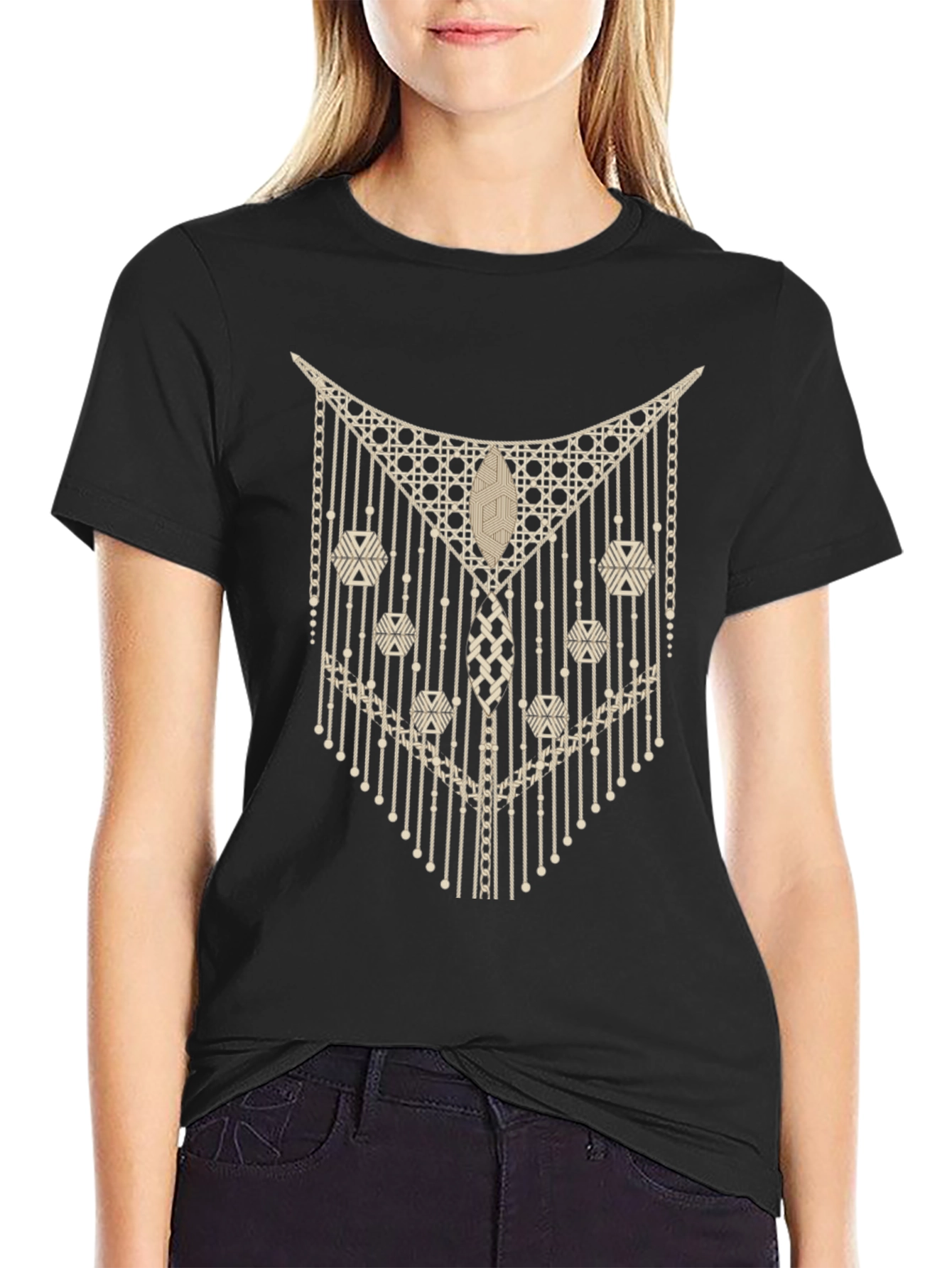 Unique Geometric Design Black T-Shirt