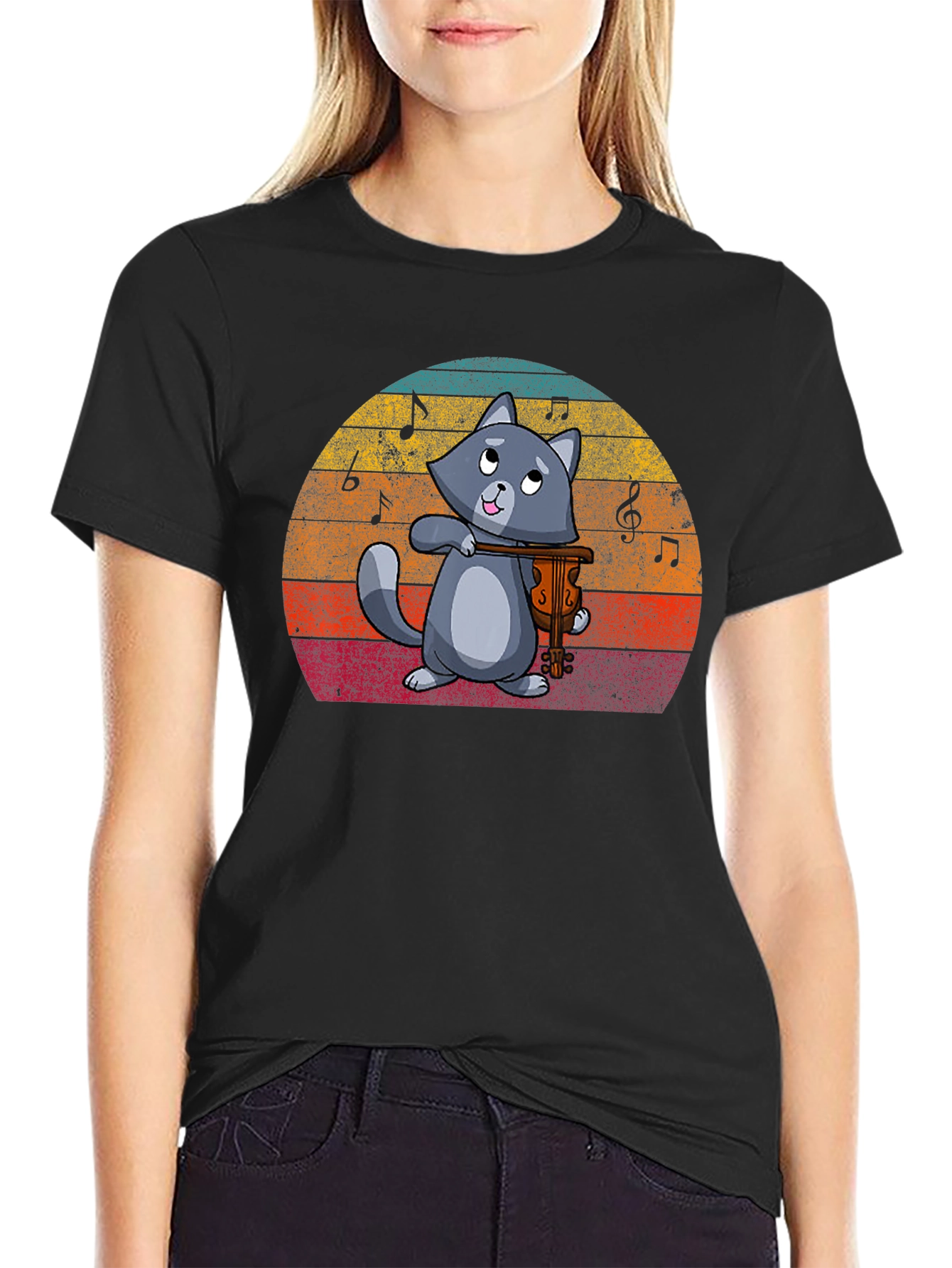 Cat Violinist Graphic T-Shirt