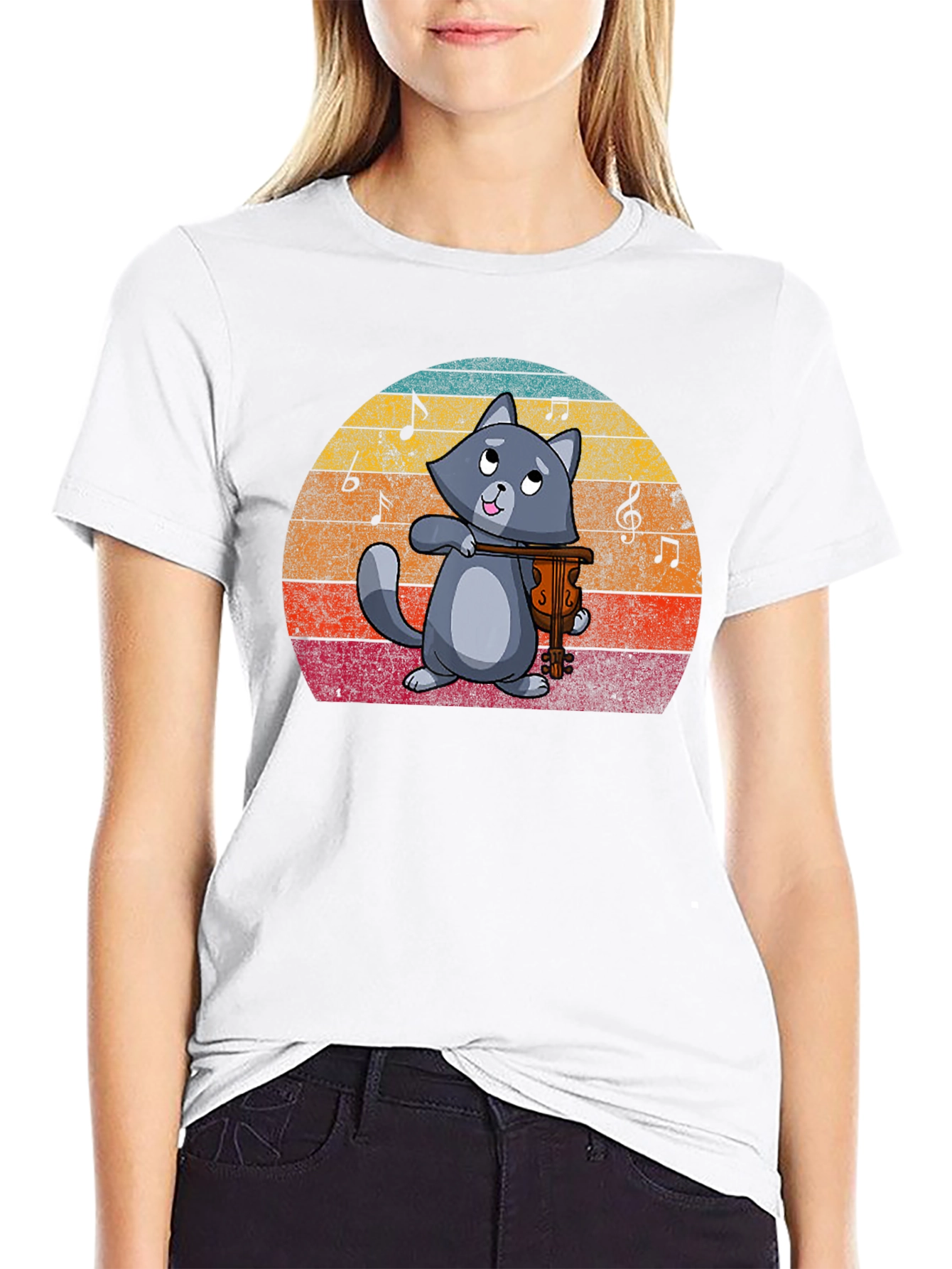 Cat Violinist Graphic T-Shirt
