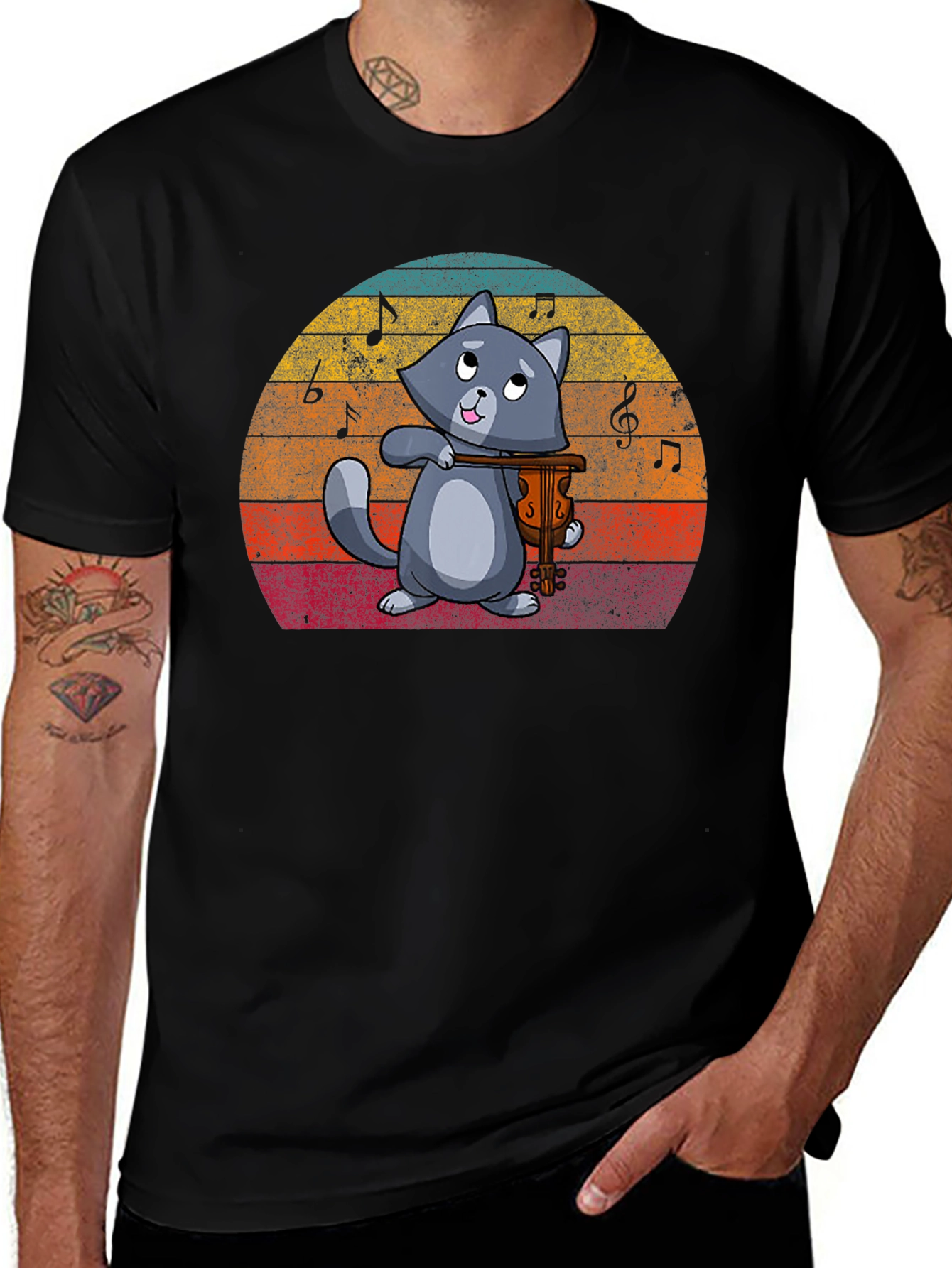 Cat Violinist Graphic T-Shirt