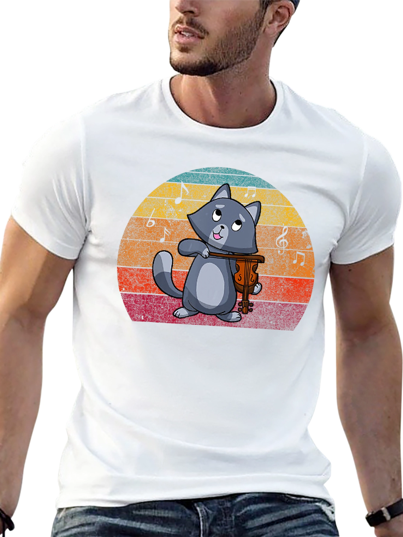 Cat Violinist Graphic T-Shirt