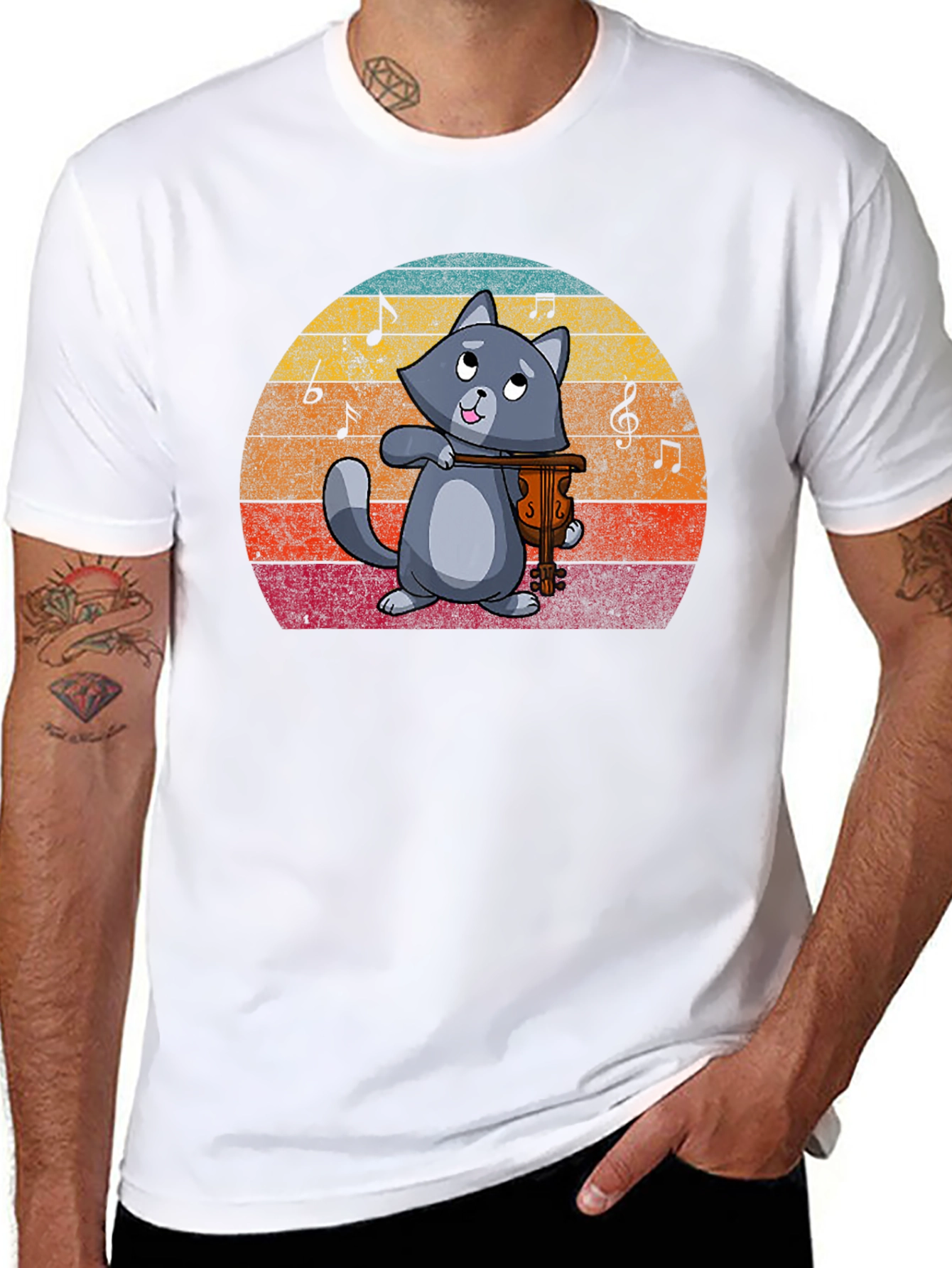 Cat Violinist Graphic T-Shirt