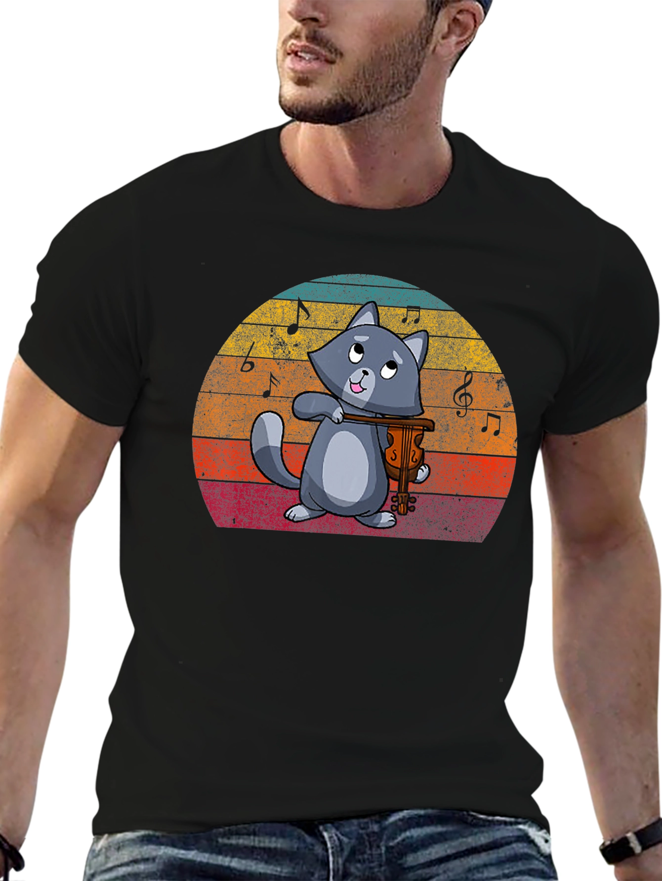 Cat Violinist Graphic T-Shirt