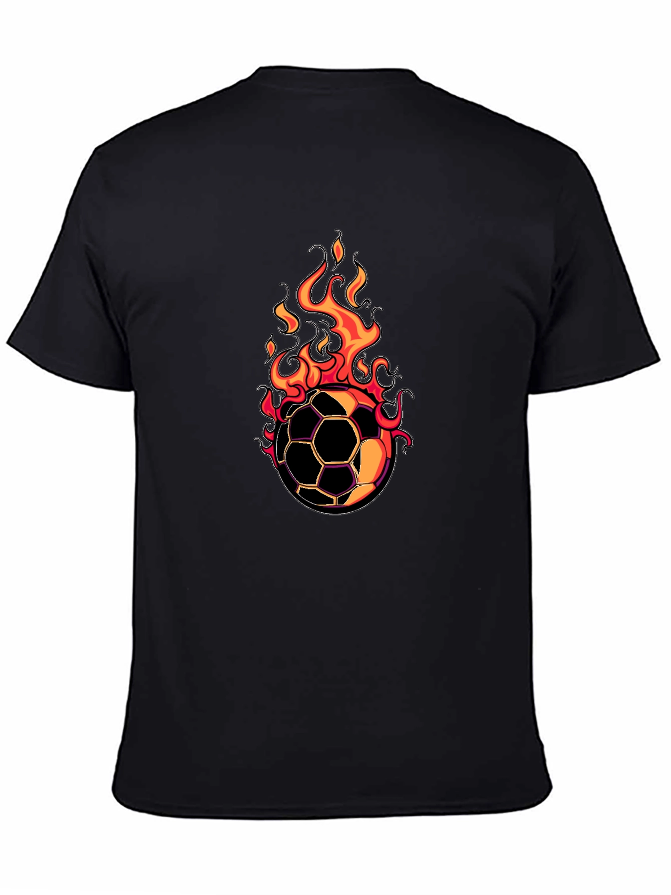 Flaming Soccer Ball Graphic Tee - Black Cotton Shirt