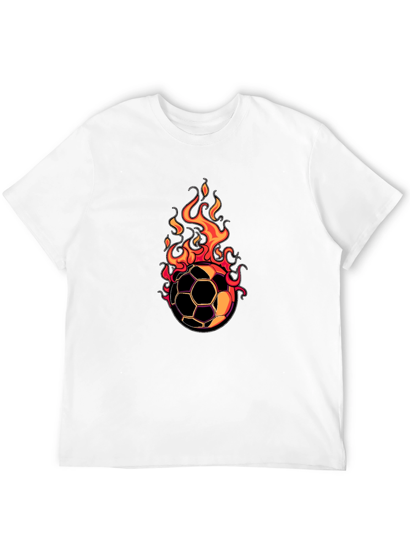 Flaming Soccer Ball Graphic Tee - Black Cotton Shirt