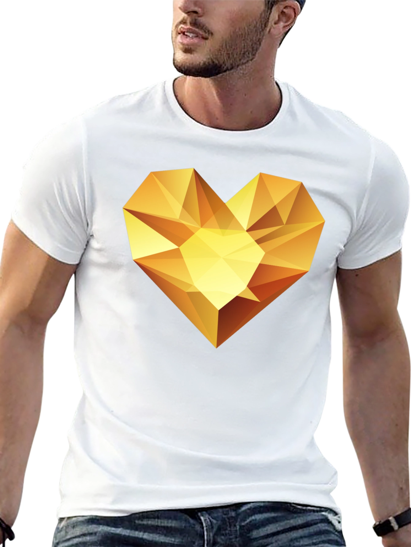 Geometric Gold Heart Graphic Tee - Modern Style