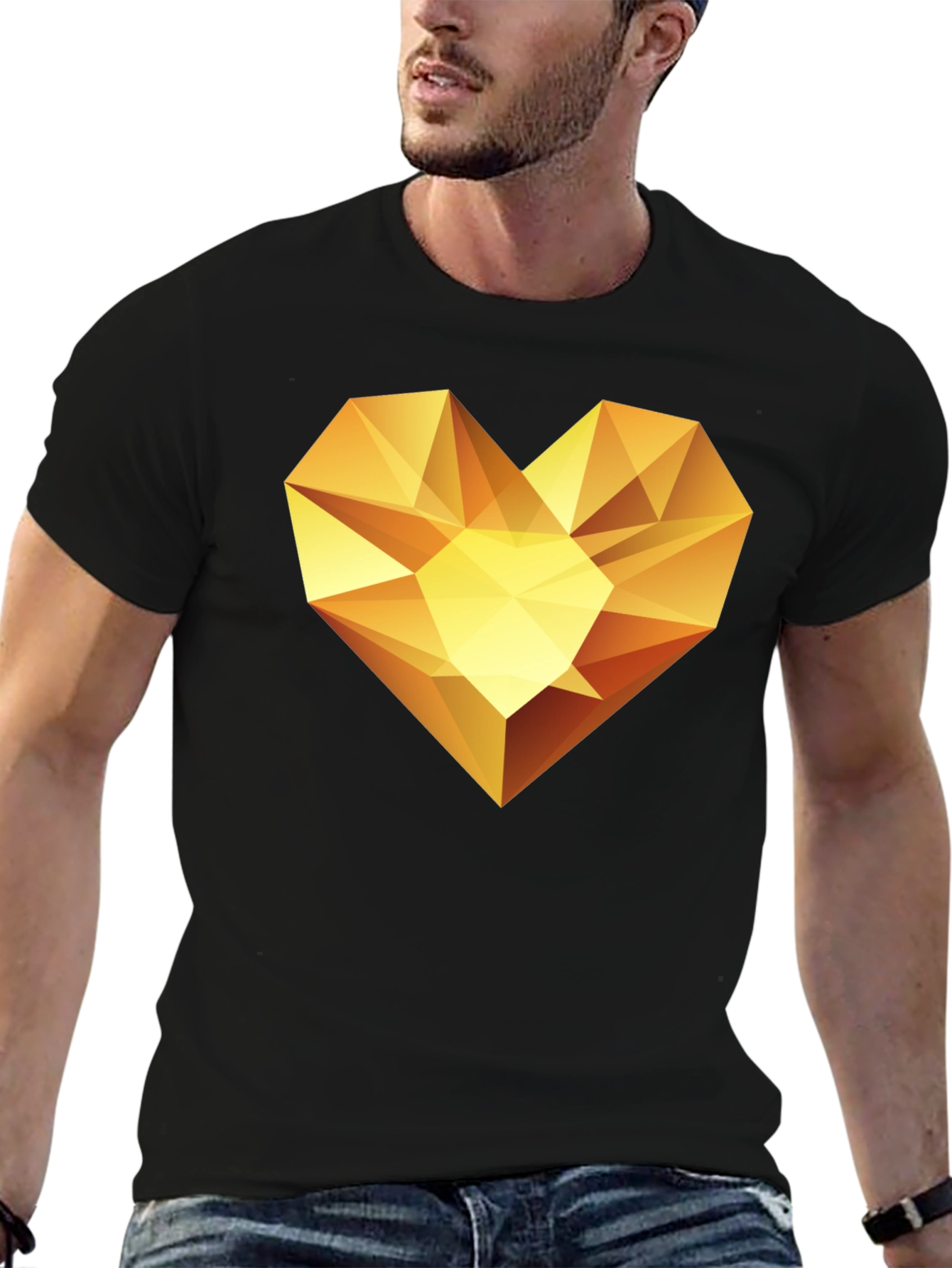 Geometric Gold Heart Graphic Tee - Modern Style