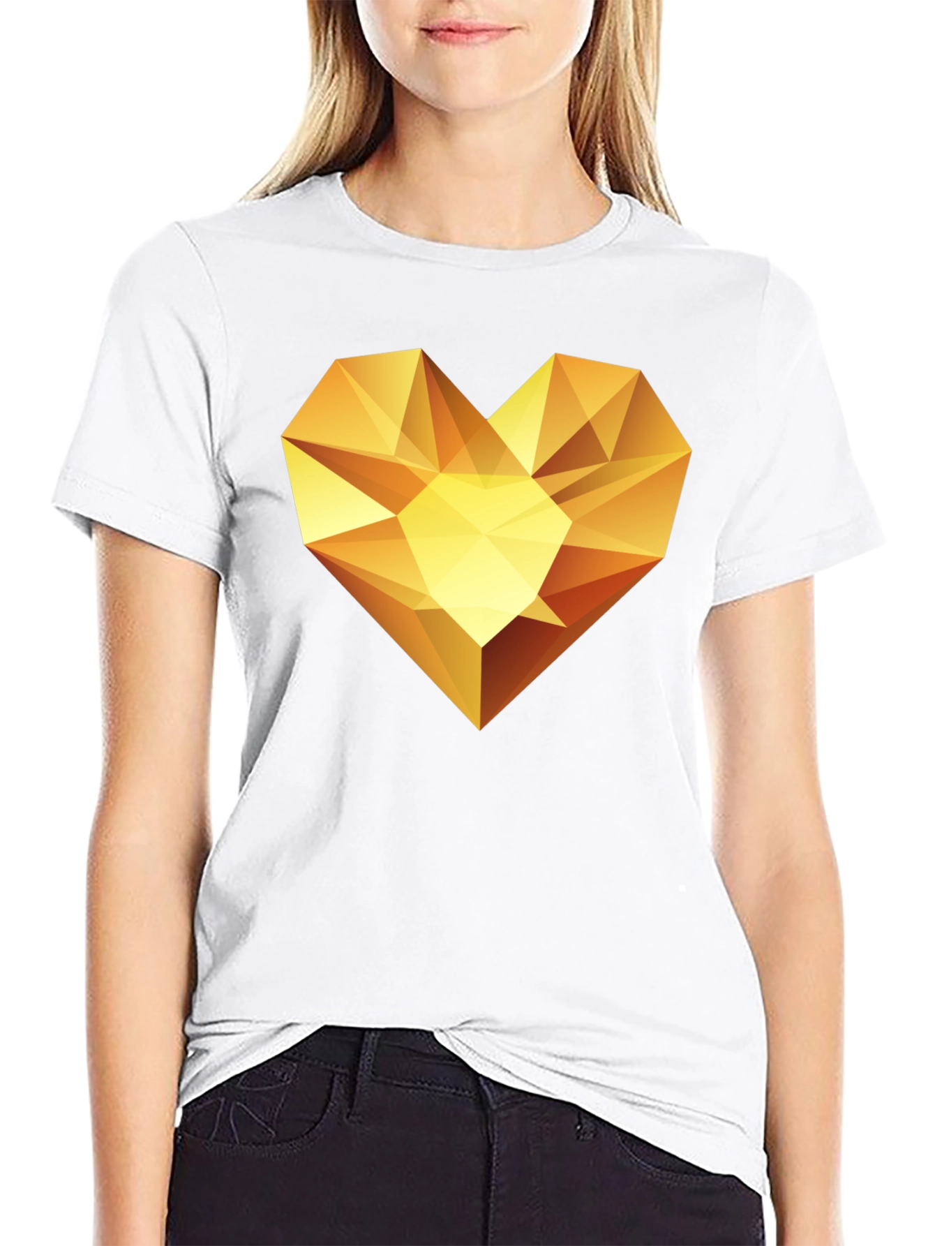 Geometric Gold Heart Graphic Tee - Modern Style