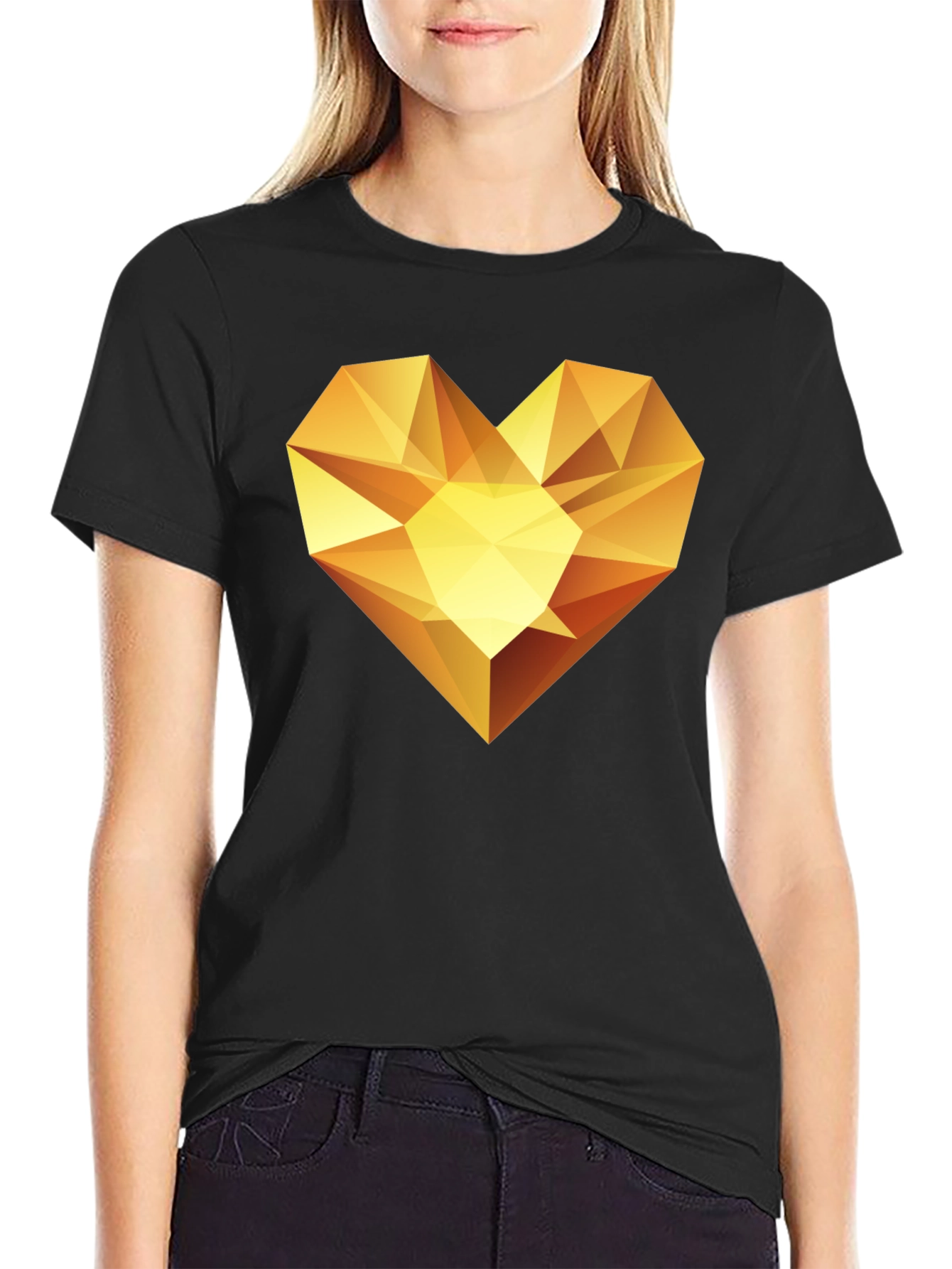 Geometric Gold Heart Graphic Tee - Modern Style