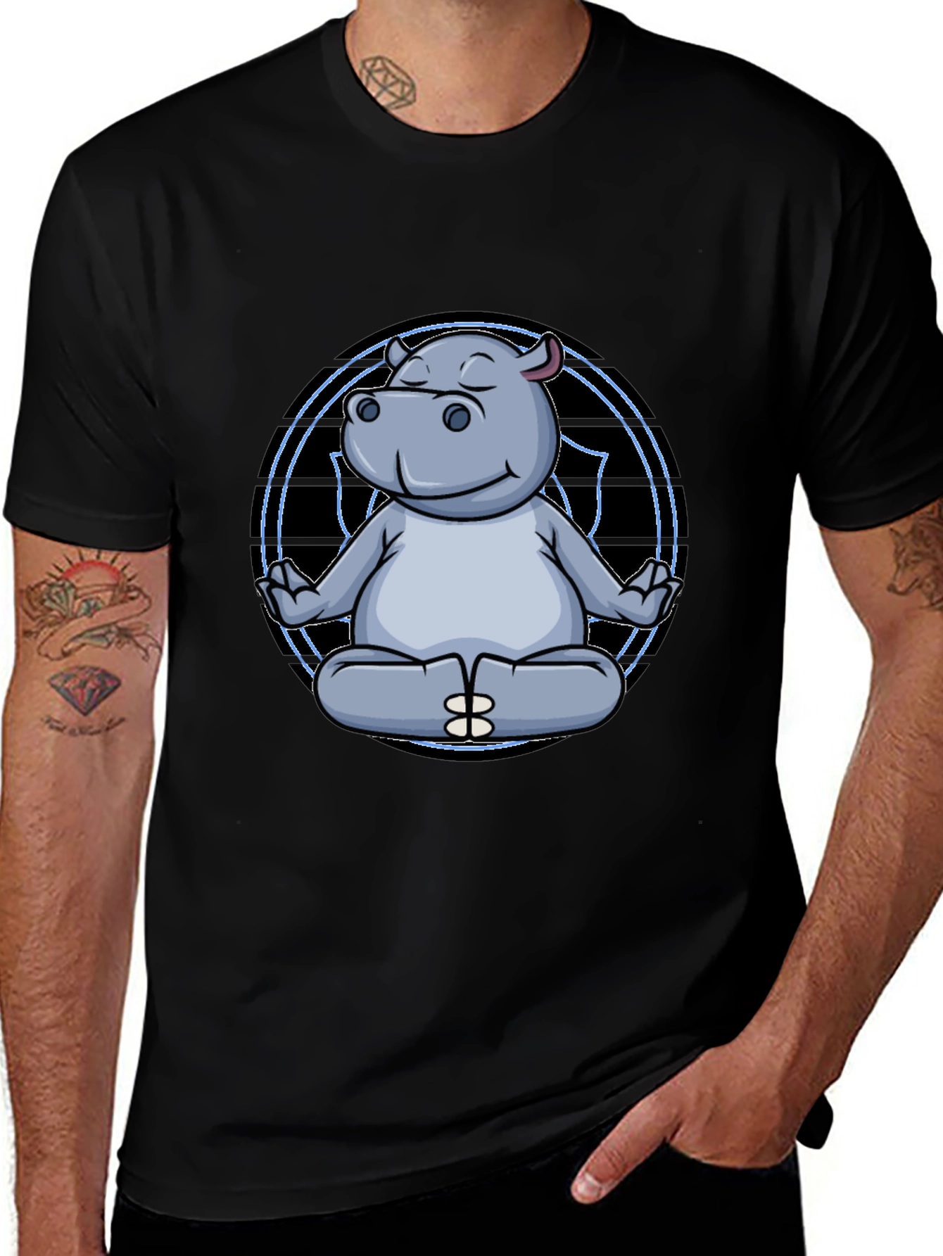 Zen Hippo Black T-Shirt - Meditating Animal Tee