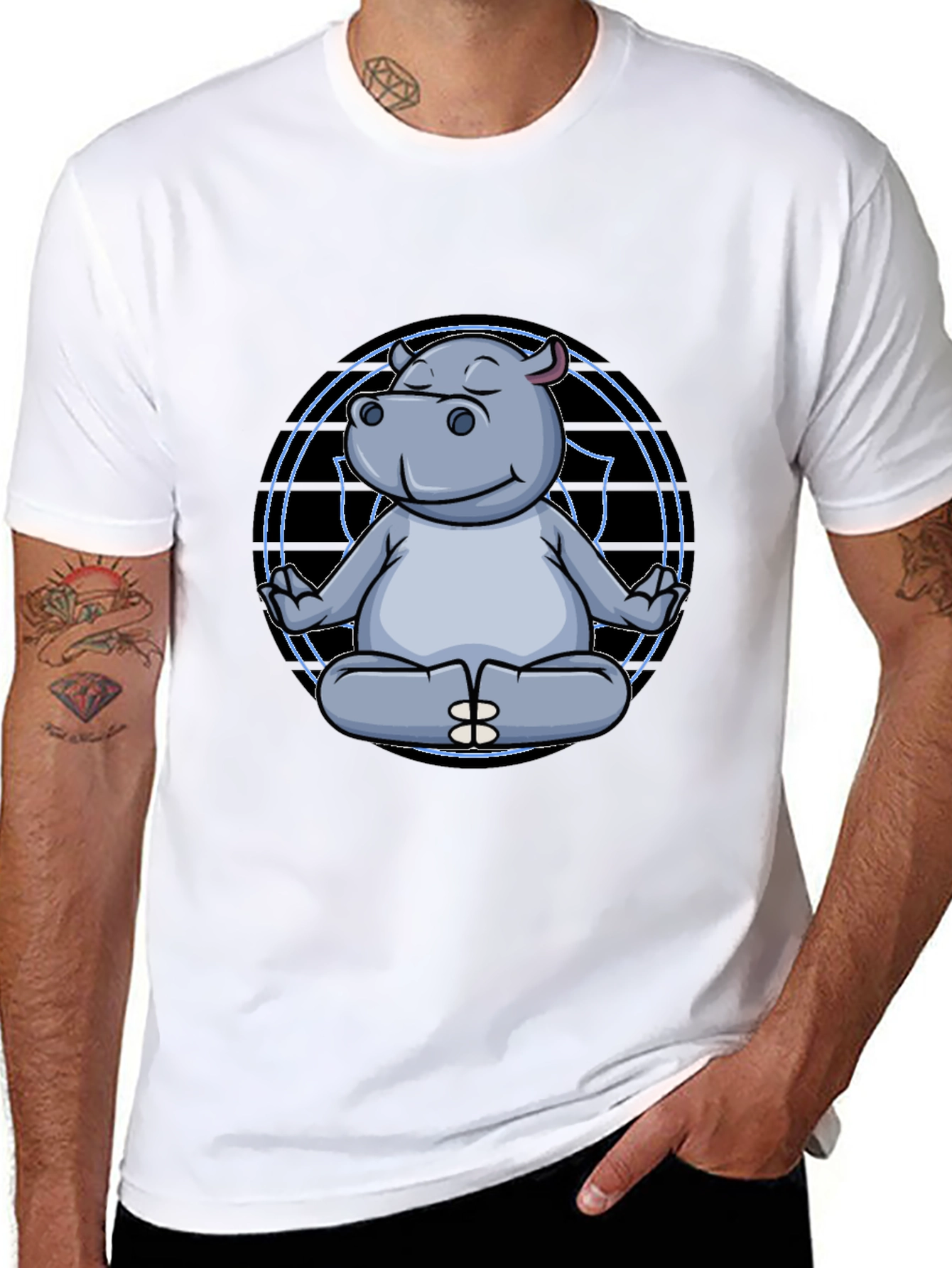 Zen Hippo Black T-Shirt - Meditating Animal Tee