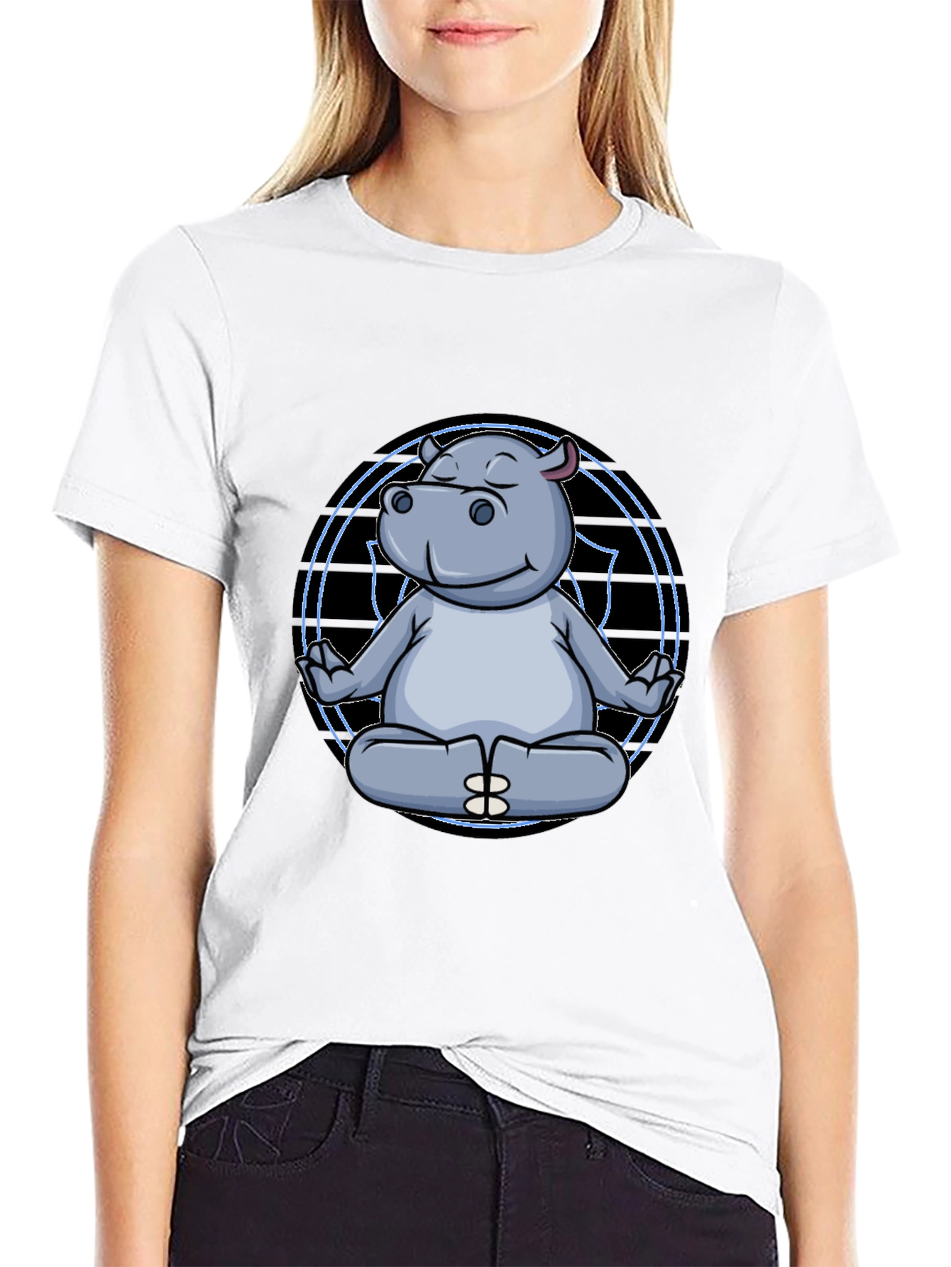 Zen Hippo Black T-Shirt - Meditating Animal Tee