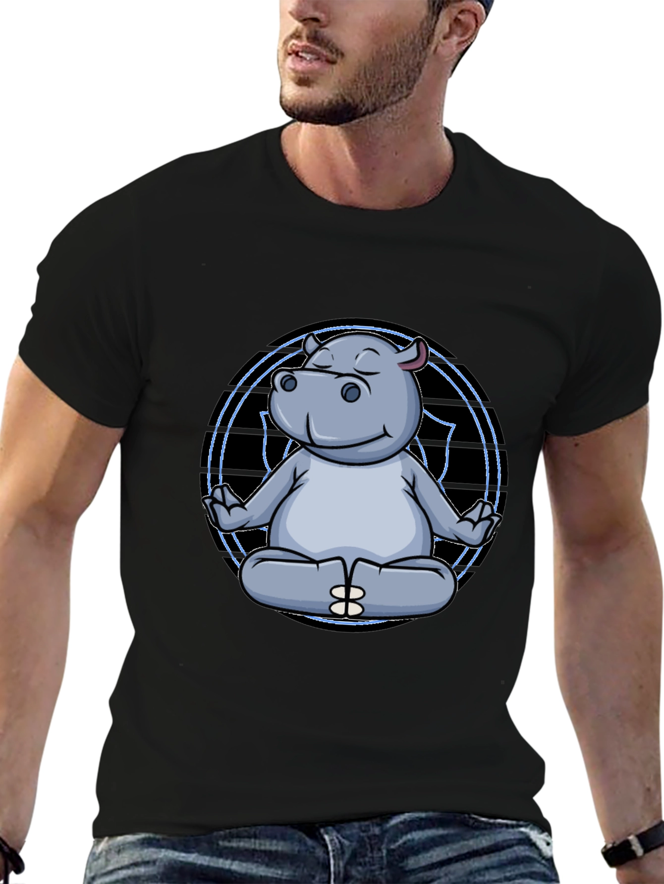 Zen Hippo Black T-Shirt - Meditating Animal Tee