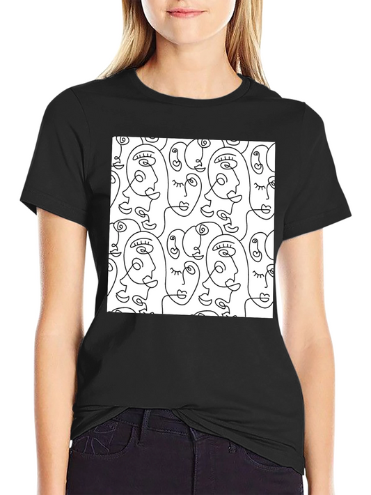 Abstract Face Line Art T-Shirt - Stylish Graphic Tee