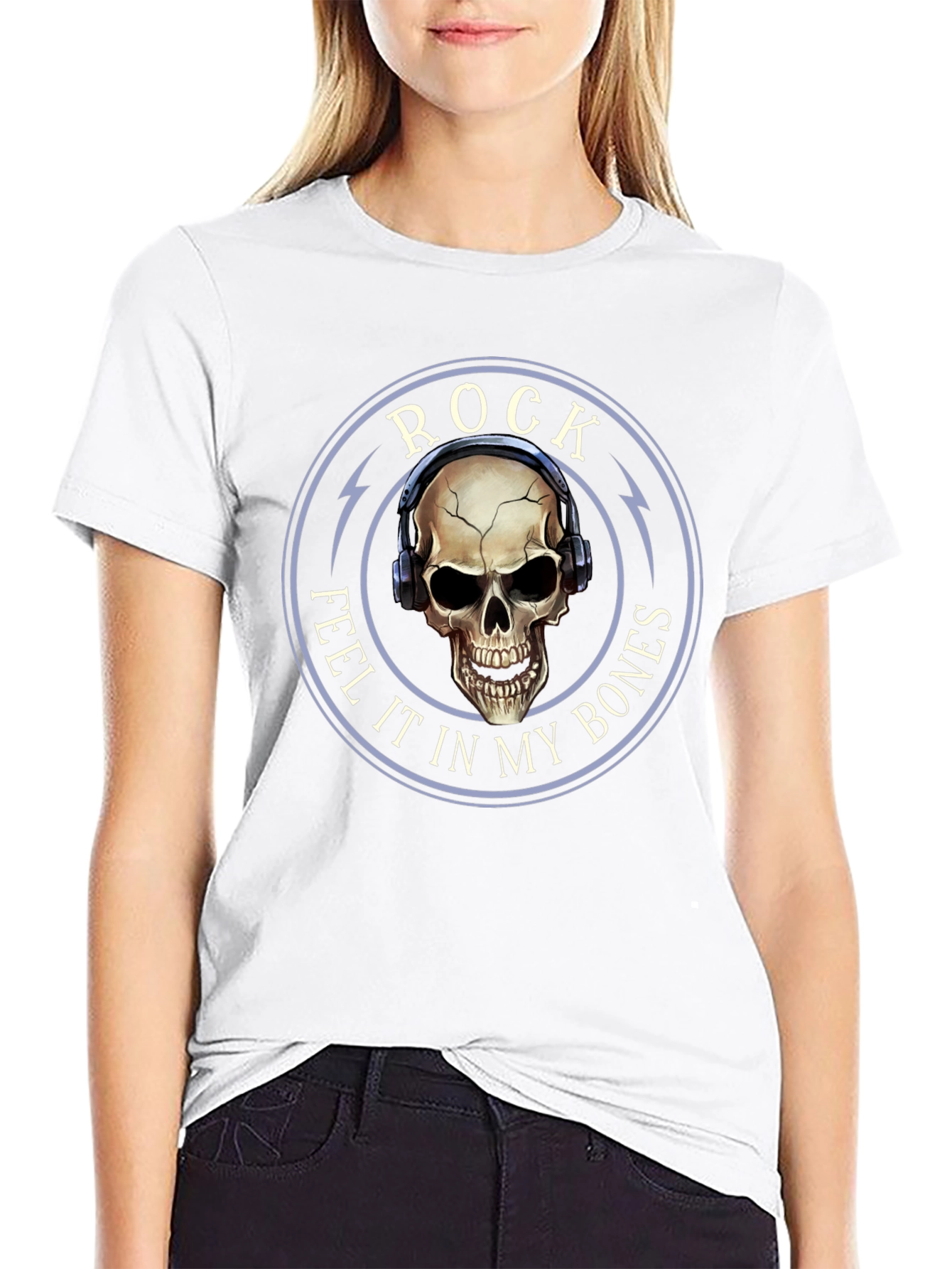 Rock Feel It T-Shirt Skull Headphones