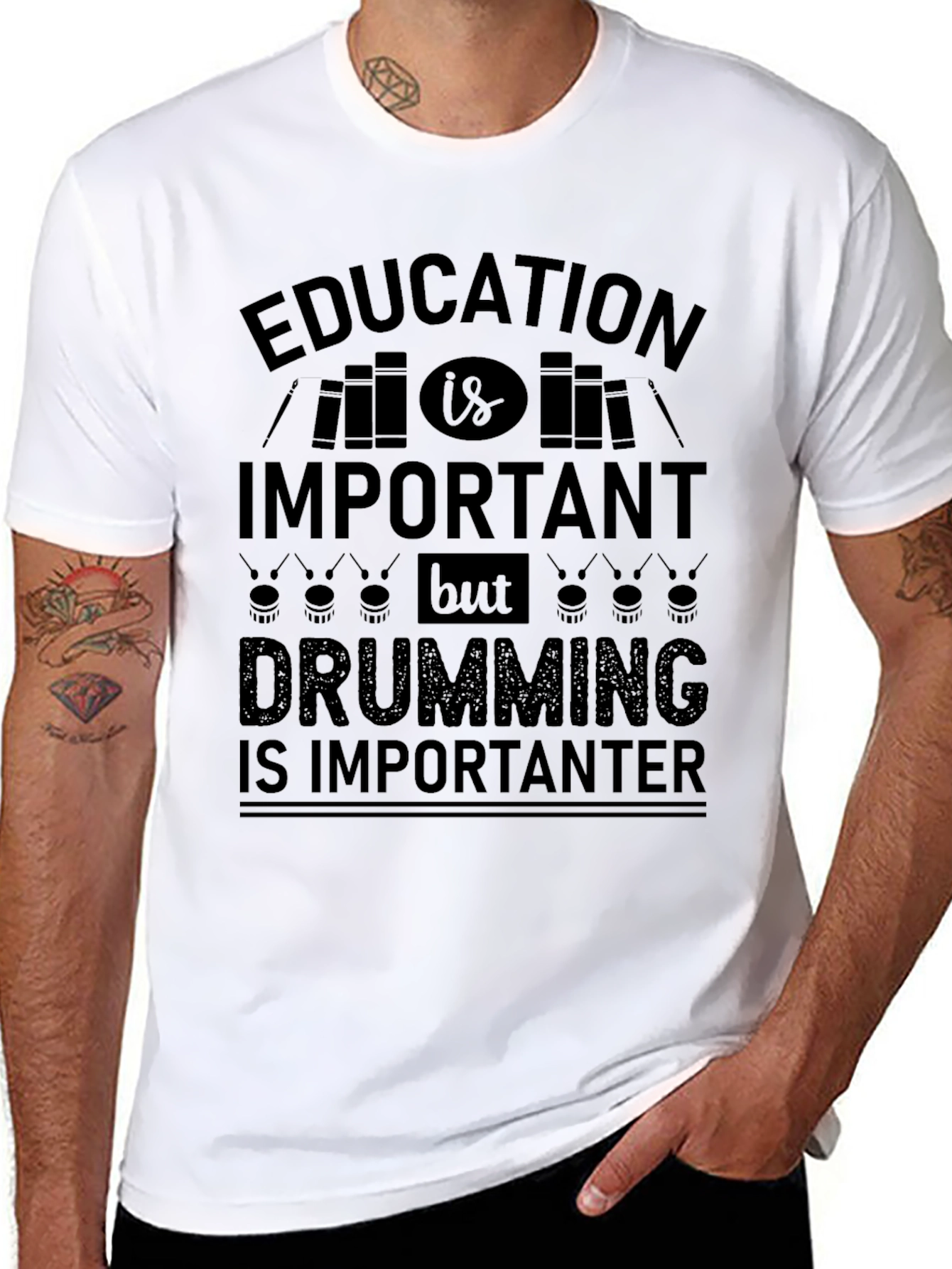 Education Important Drumming Importanter Black T-Shirt