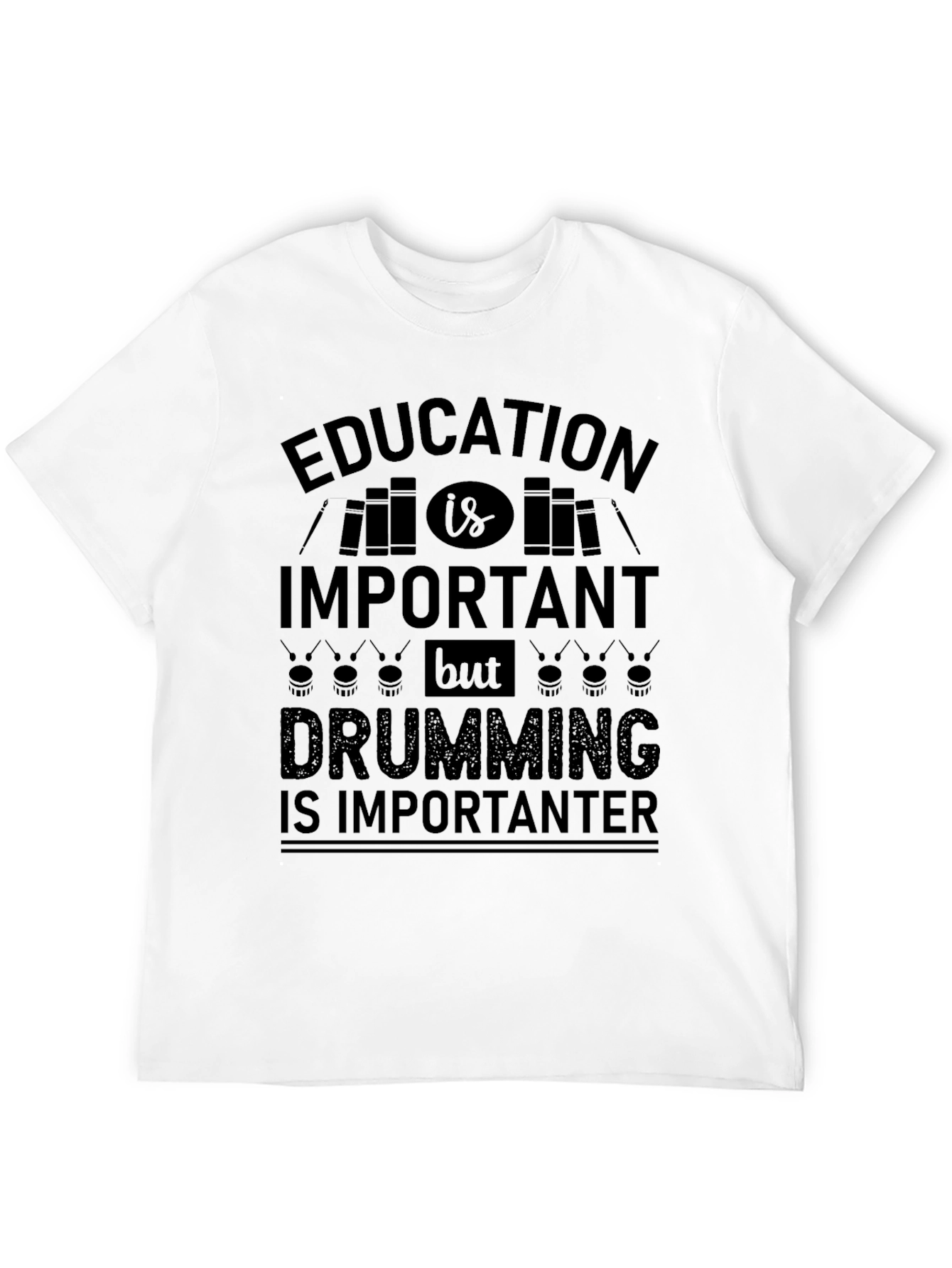 Education Important Drumming Importanter Black T-Shirt