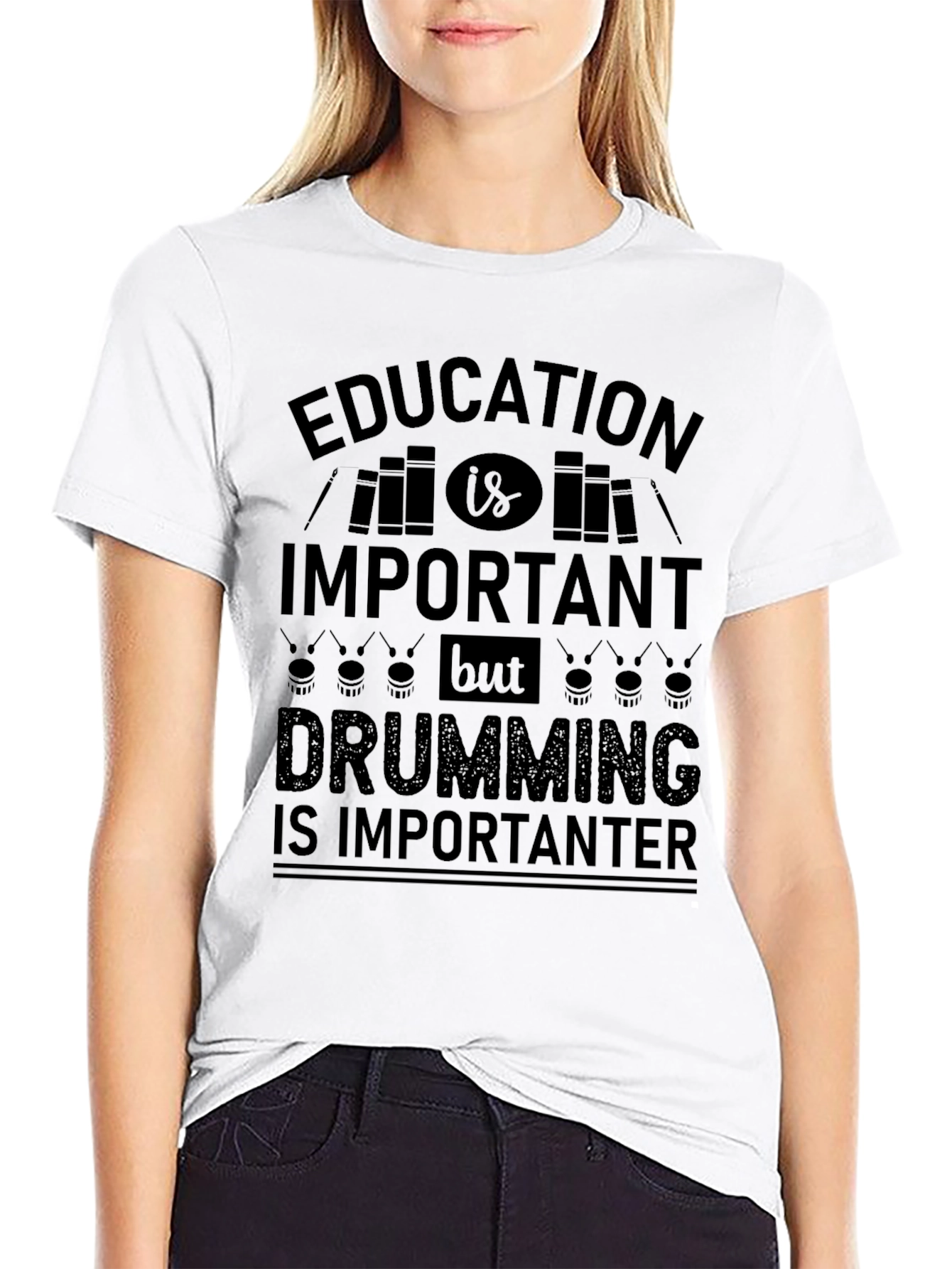 Education Important Drumming Importanter Black T-Shirt