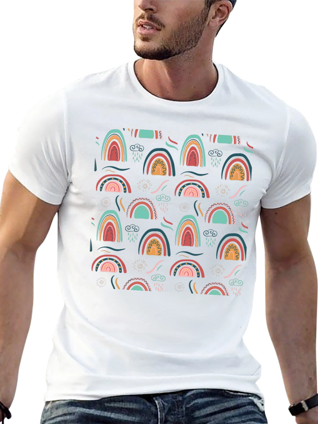 Rainbow Pattern Graphic Tee - Black