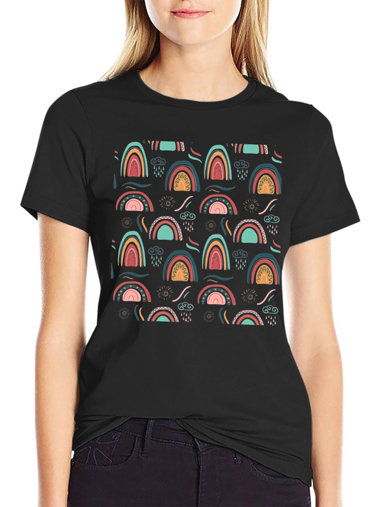 Rainbow Pattern Graphic Tee - Black