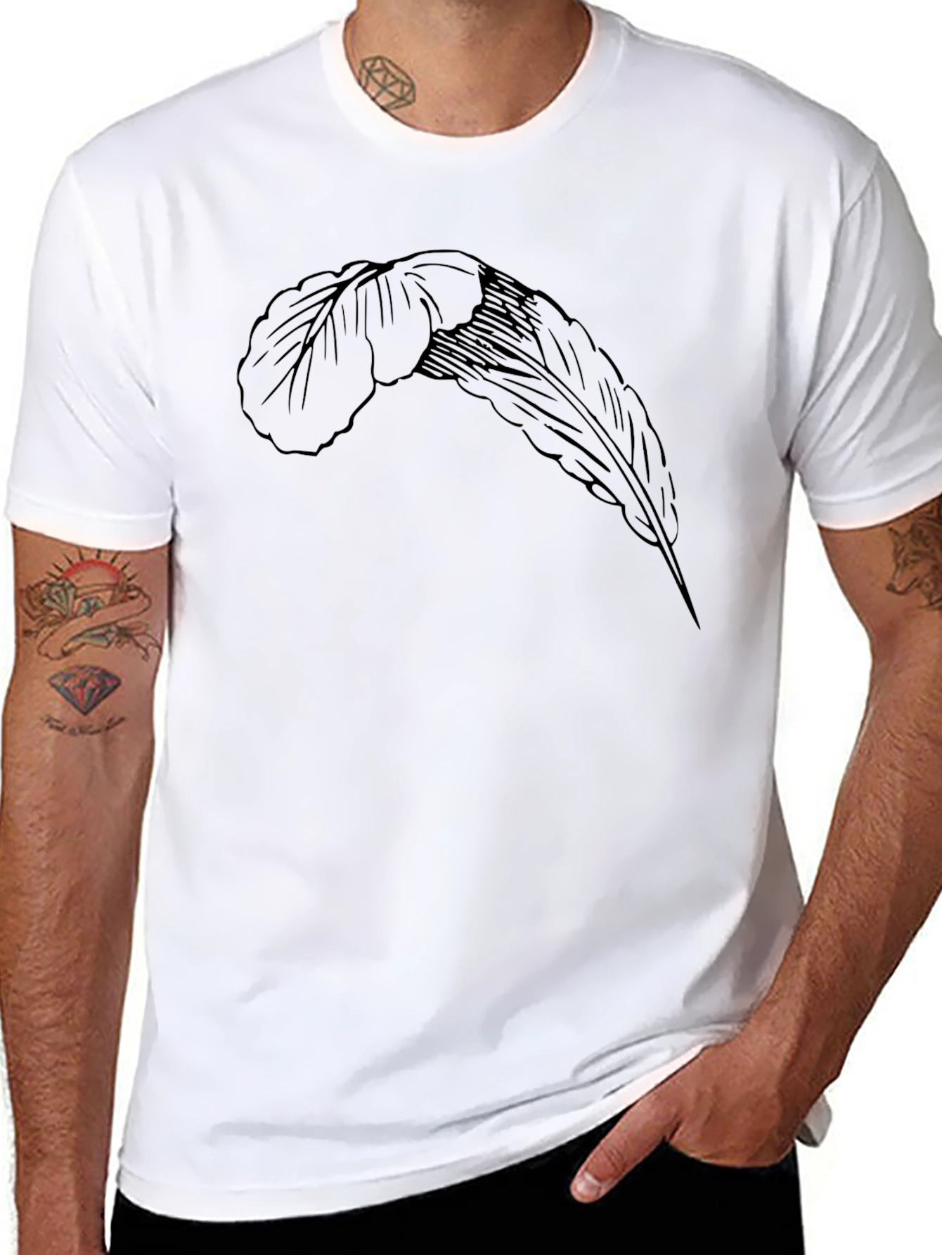 Feather Graphic Black Tee - Casual Comfort