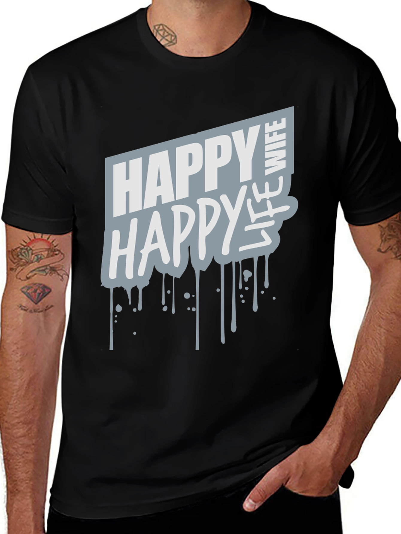 Happy Wife Happy Life Graphic Tee - Black
