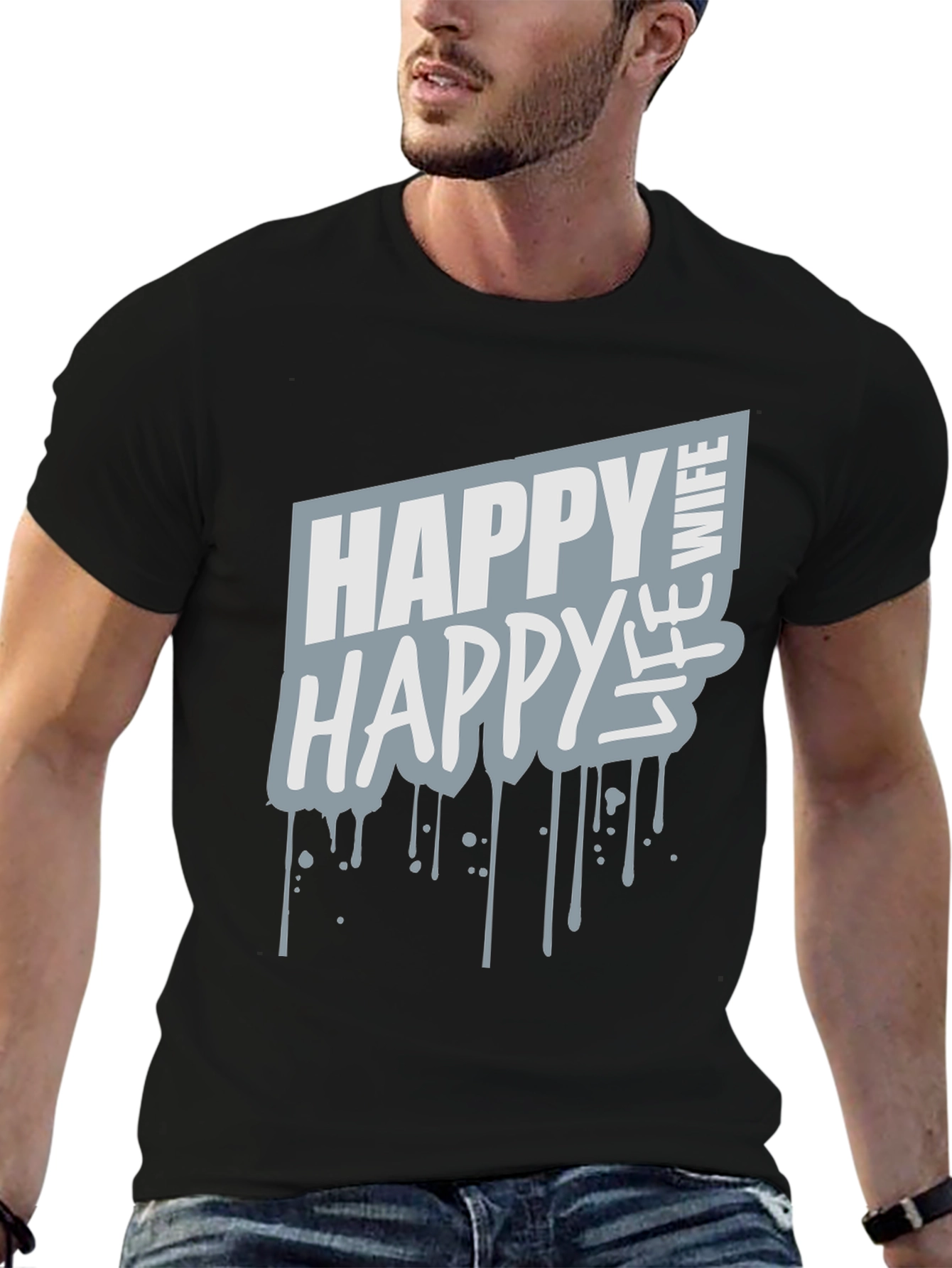 Happy Wife Happy Life Graphic Tee - Black