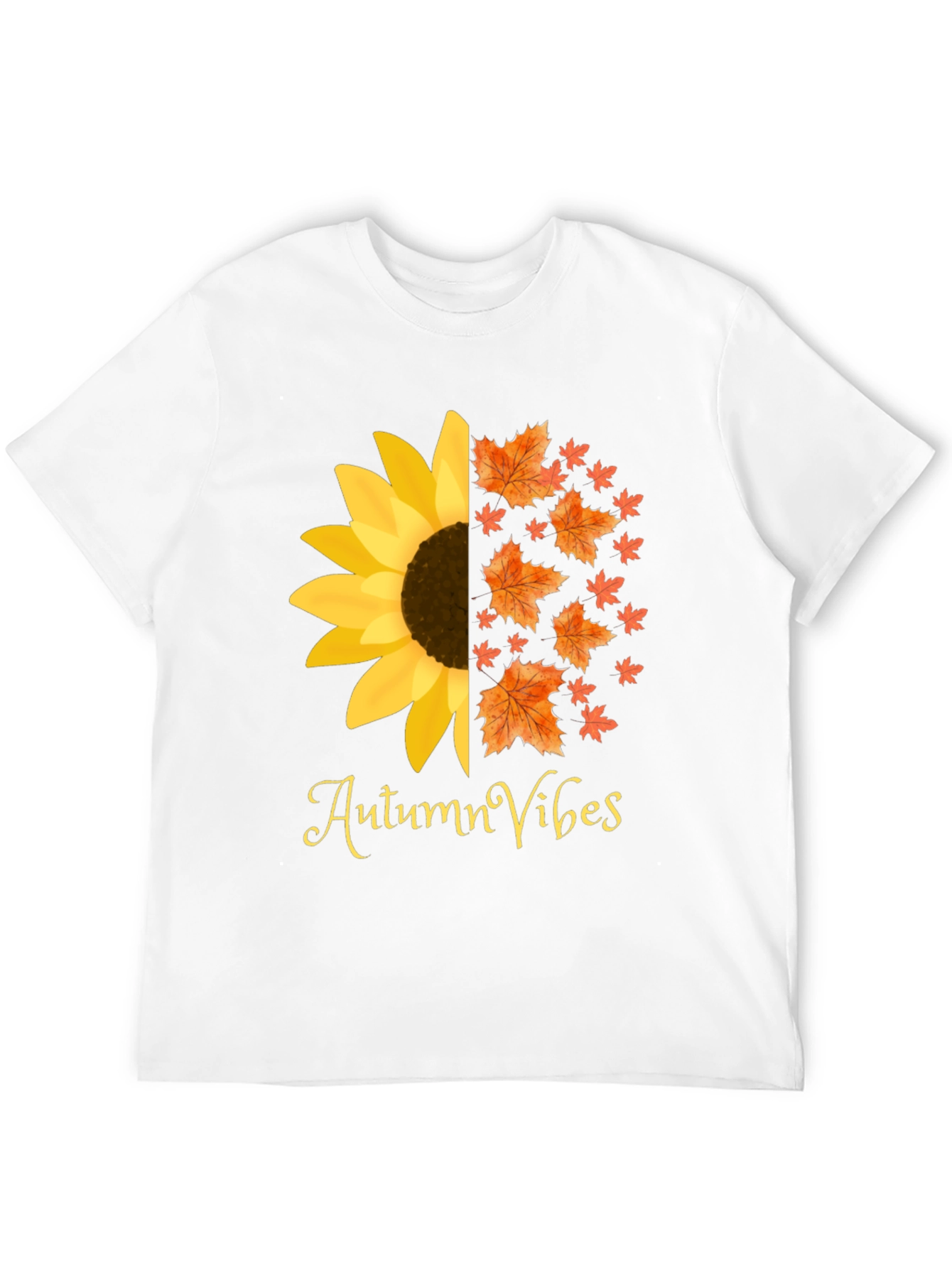 Autumn Vibes Graphic Tee - Sunflower Fall Leaves Design