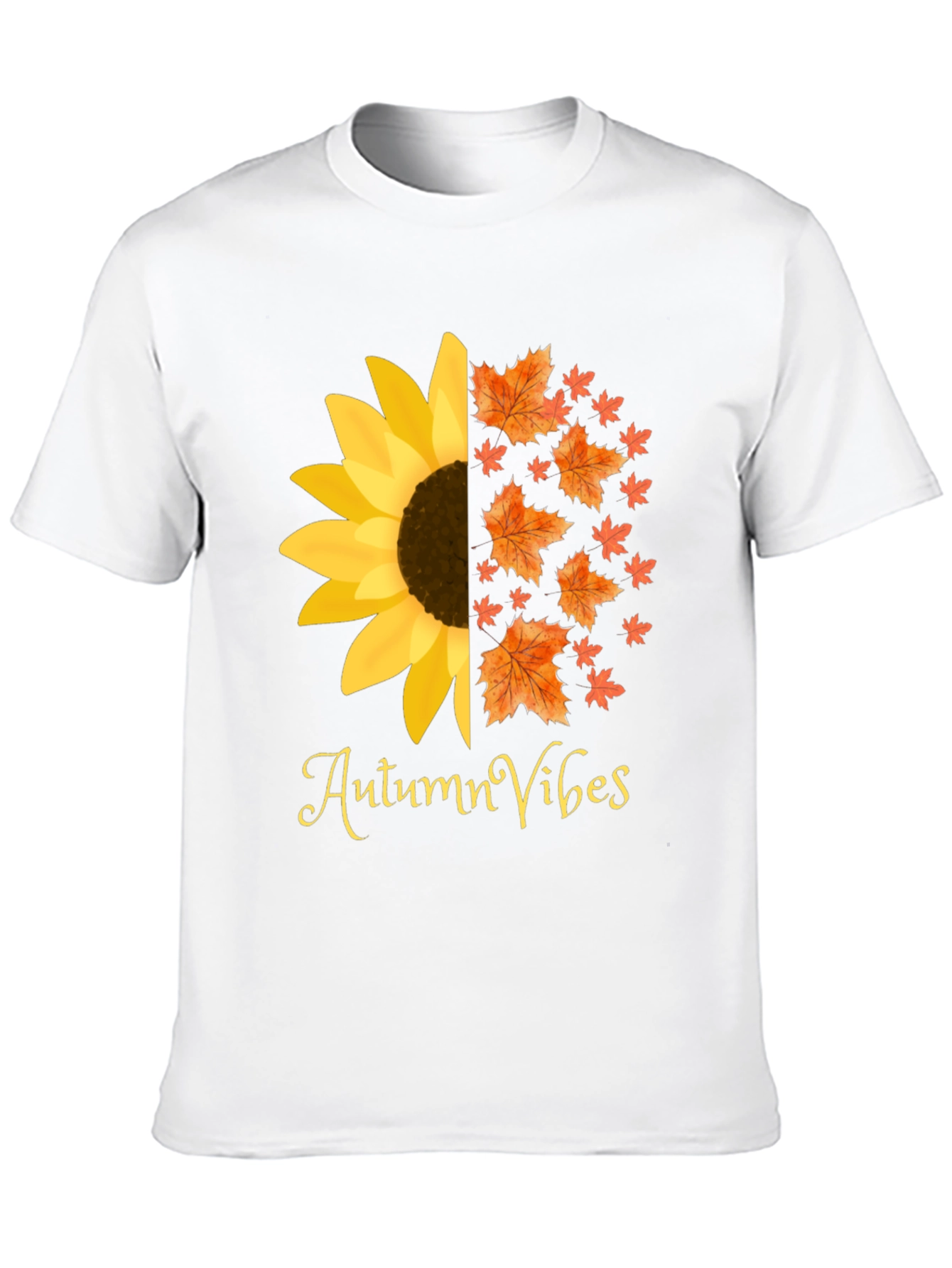 Autumn Vibes Graphic Tee - Sunflower Fall Leaves Design
