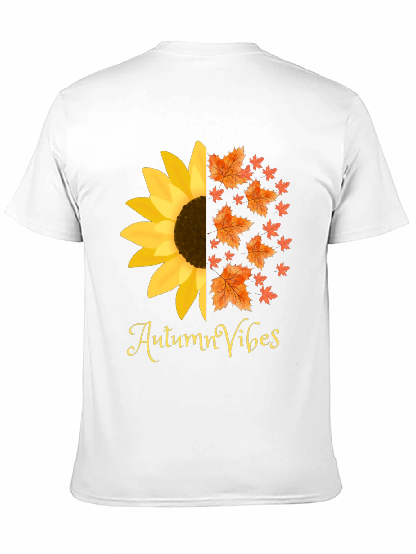Autumn Vibes Graphic Tee - Sunflower Fall Leaves Design