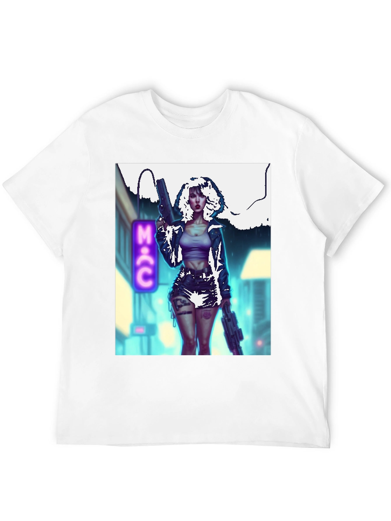 Cyberpunk Girl Graphic T-Shirt - Black