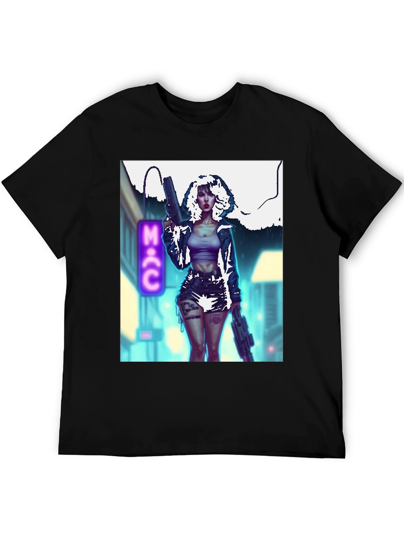 Cyberpunk Girl Graphic T-Shirt - Black