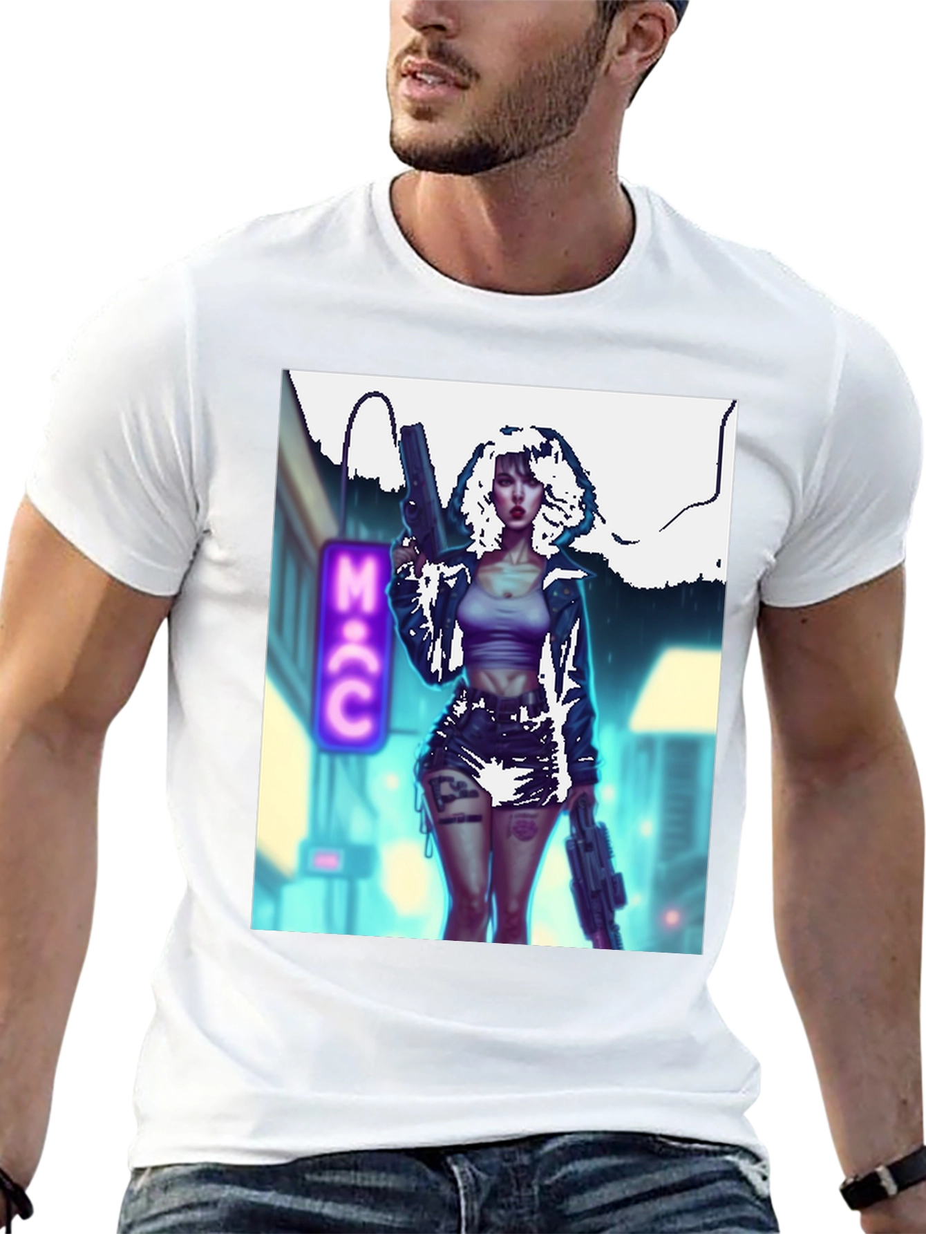 Cyberpunk Girl Graphic T-Shirt - Black