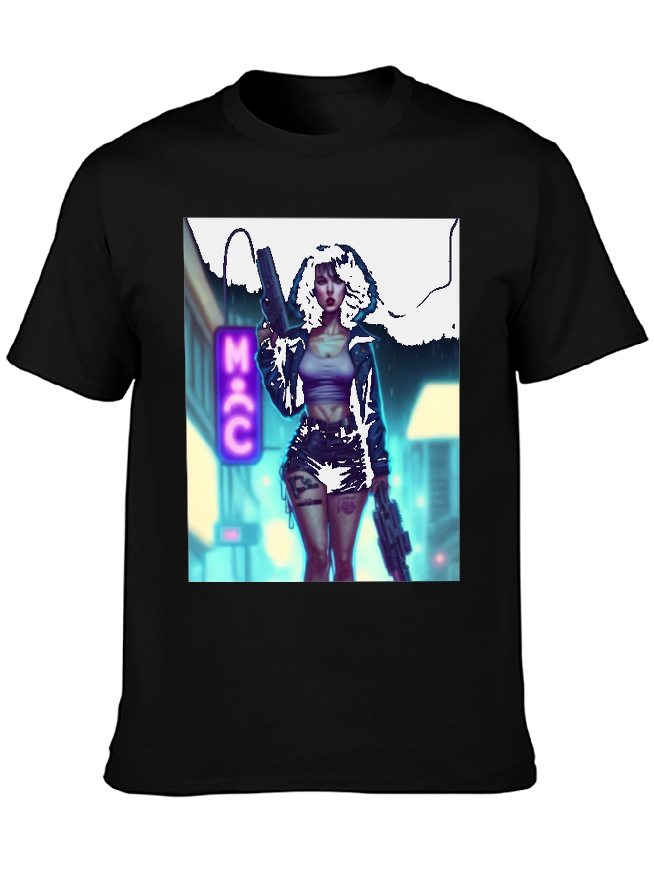 Cyberpunk Girl Graphic T-Shirt - Black