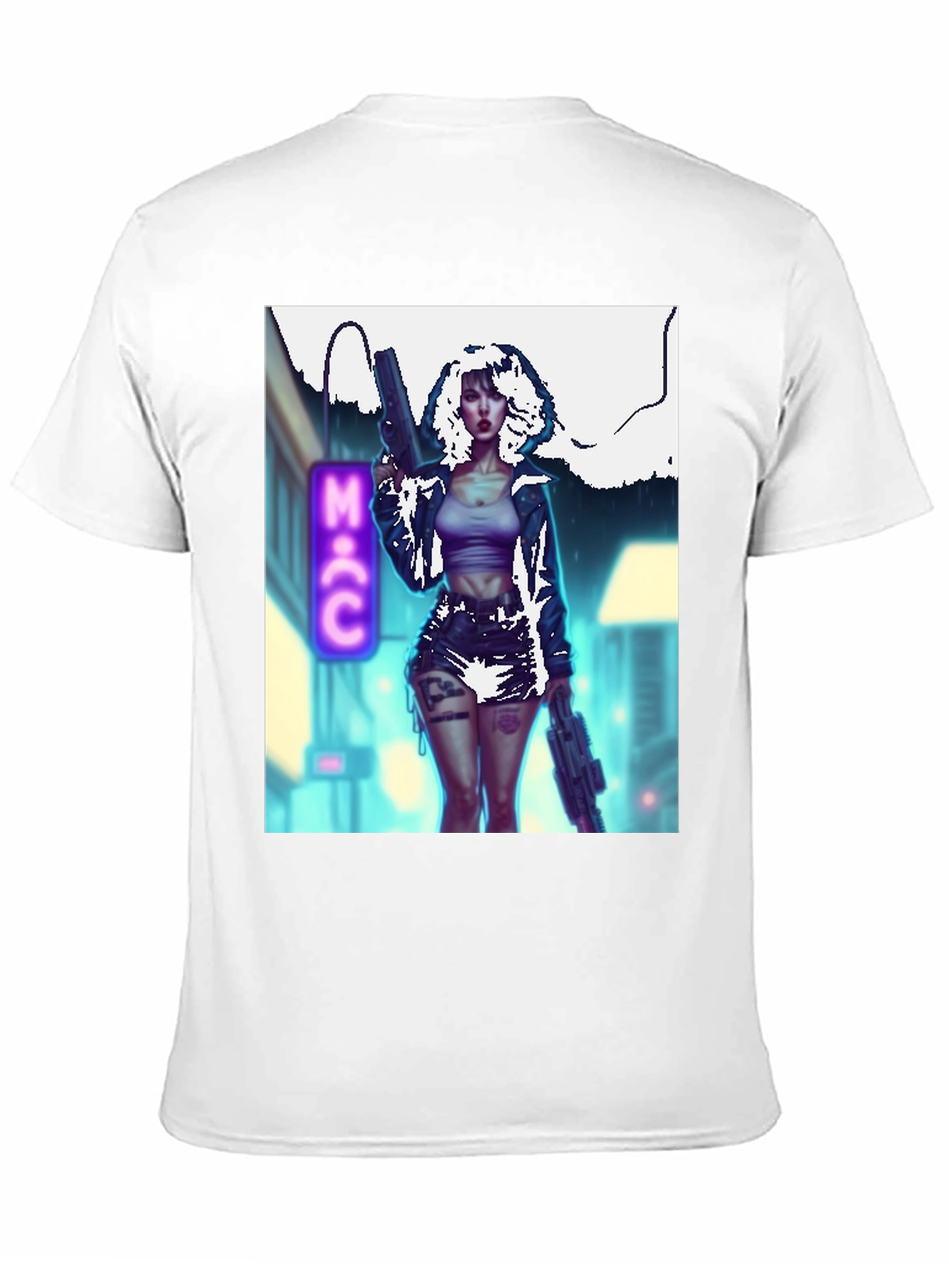 Cyberpunk Girl Graphic T-Shirt - Black