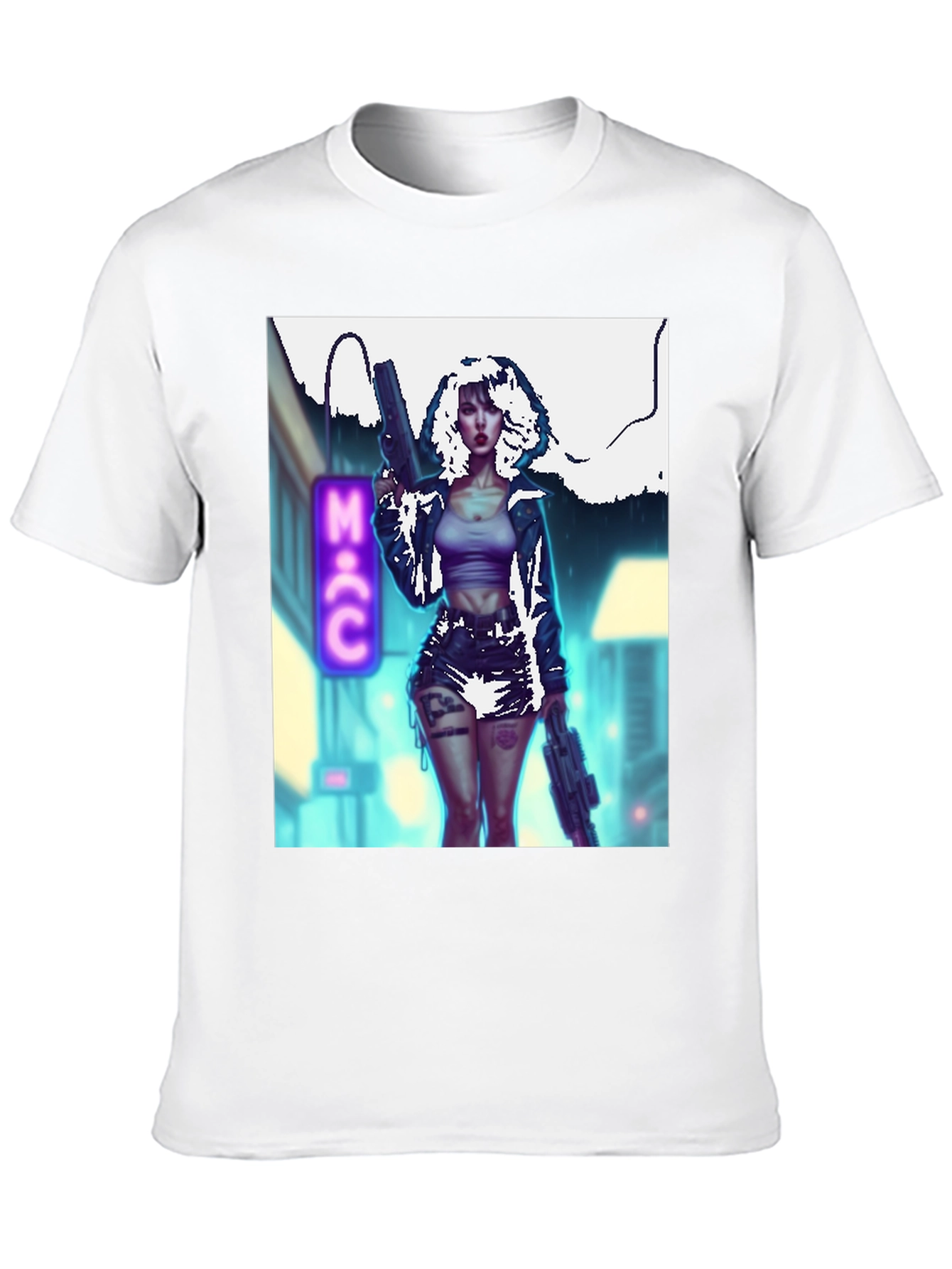Cyberpunk Girl Graphic T-Shirt - Black