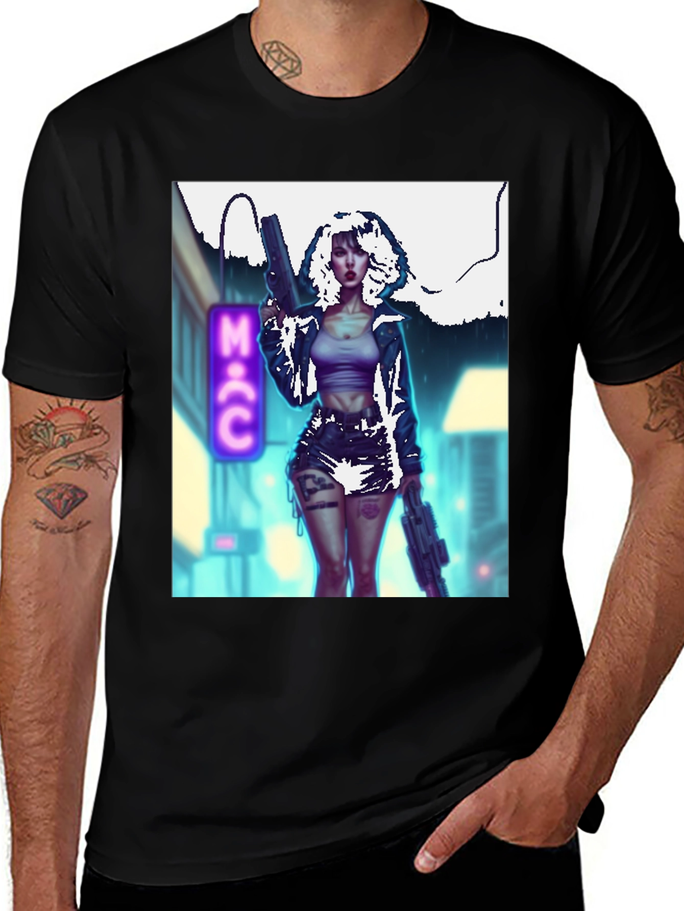 Cyberpunk Girl Graphic T-Shirt - Black