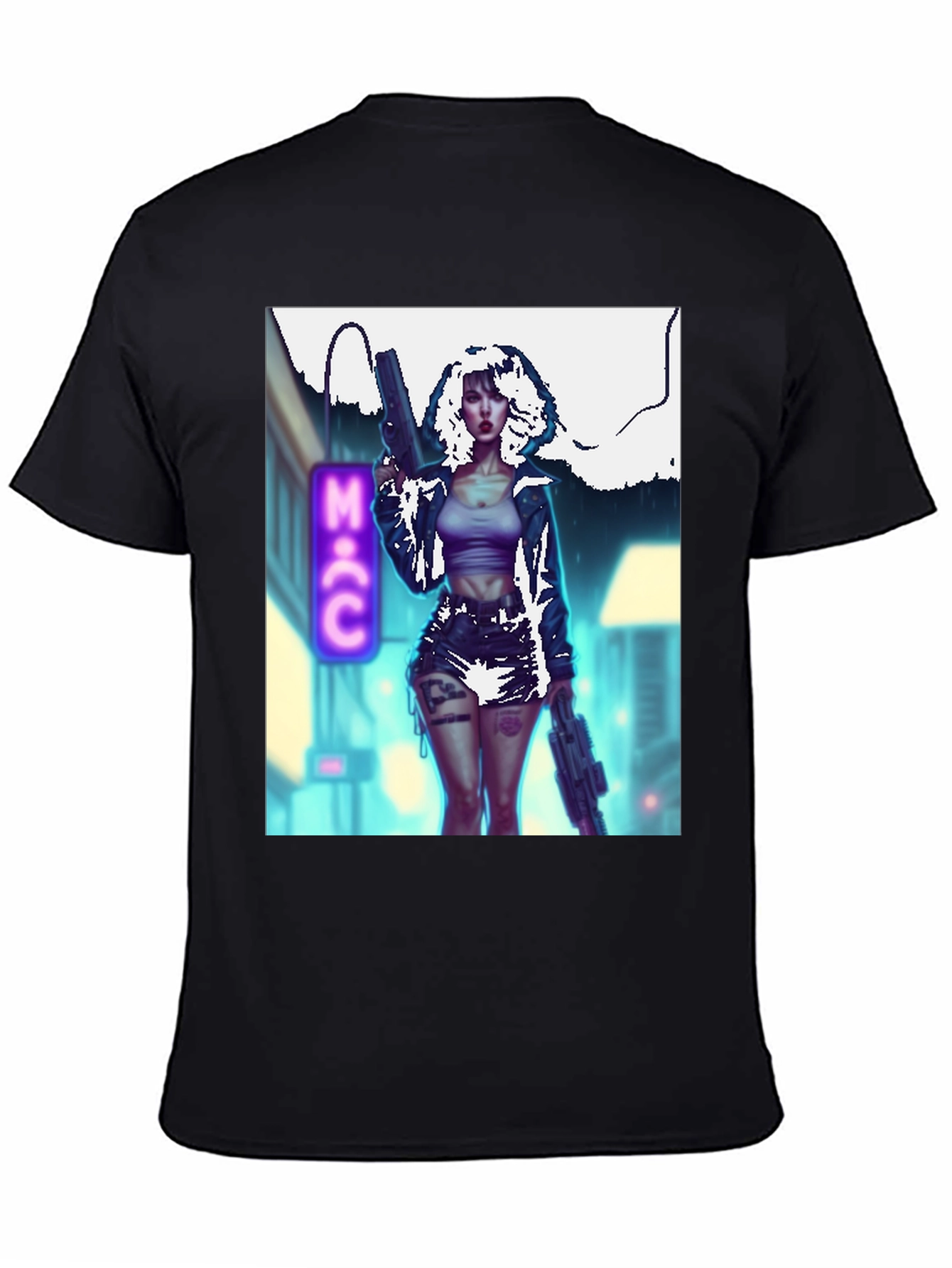 Cyberpunk Girl Graphic T-Shirt - Black