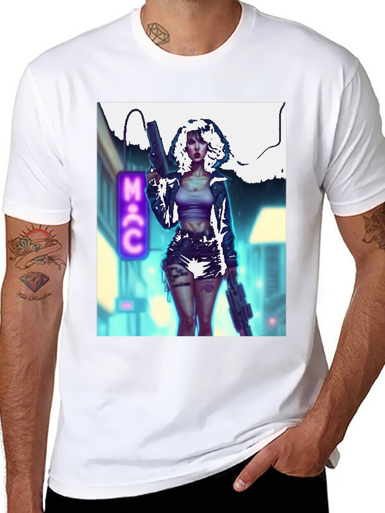 Cyberpunk Girl Graphic T-Shirt - Black