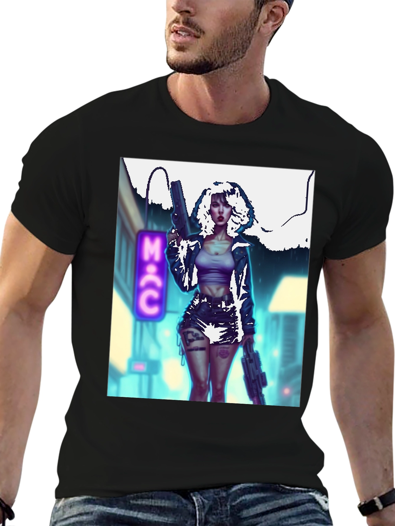 Cyberpunk Girl Graphic T-Shirt - Black