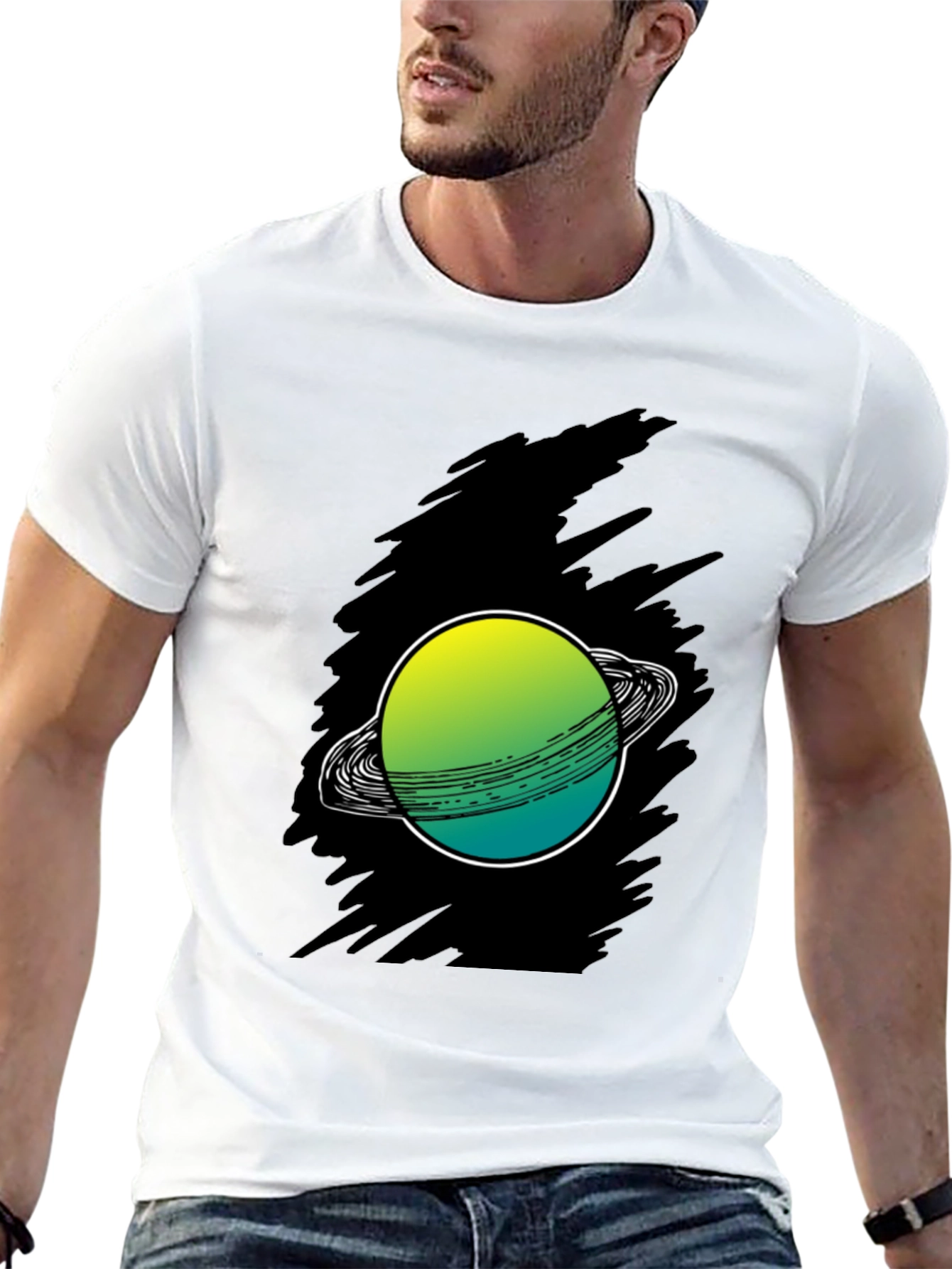 Saturn Graphic Print Black Tee