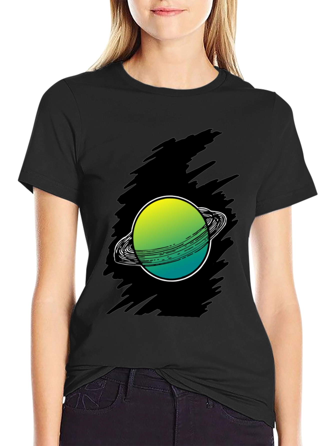 Saturn Graphic Print Black Tee